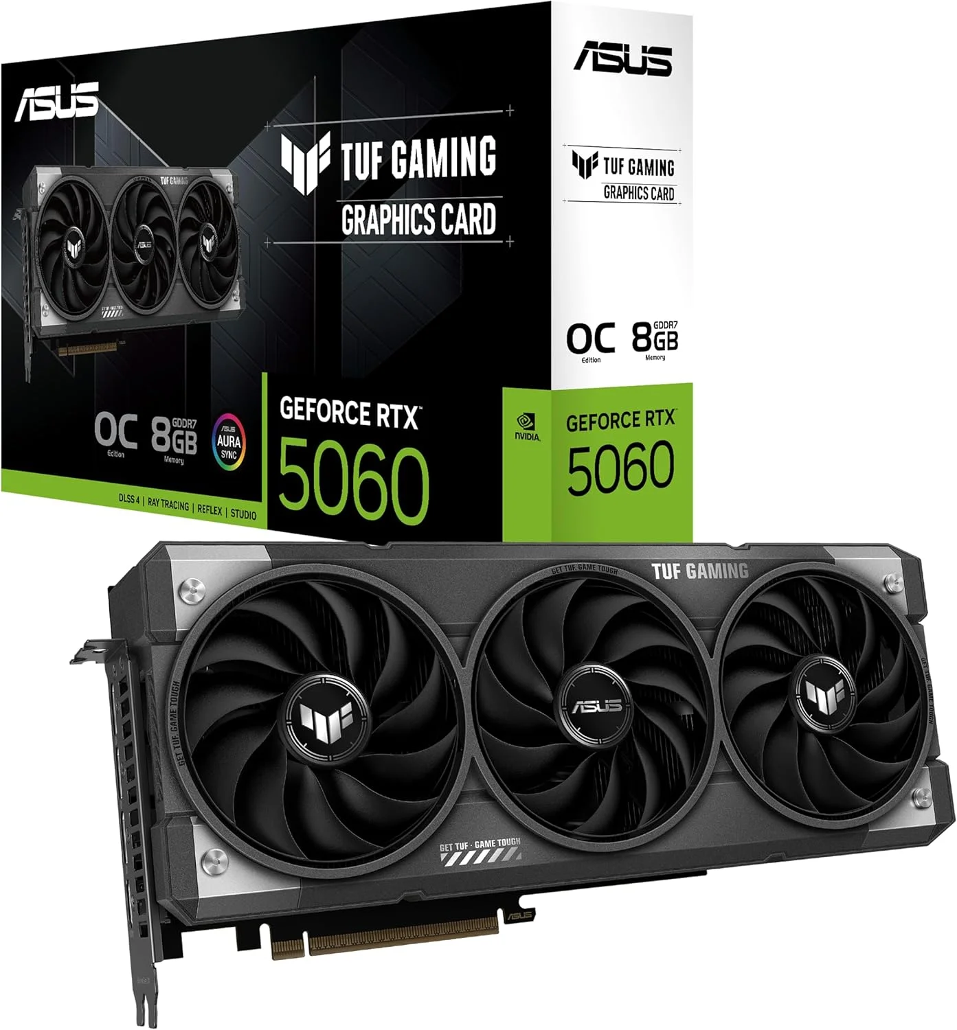 کارت گرافیک گیمینگ ایسوس TUF Gaming GeForce RTX 5060 OC Edition با 8 گیگابایت حافظه GDDR7 (Nvidia GeForce RTX5060 DLSS 4، طراحی 3.125 اسلات، PCIe 5.0، 3x DisplayPort 2.1b، 1x HDMI 2.1b، TUF-RTX5060-O8G-GAMING)