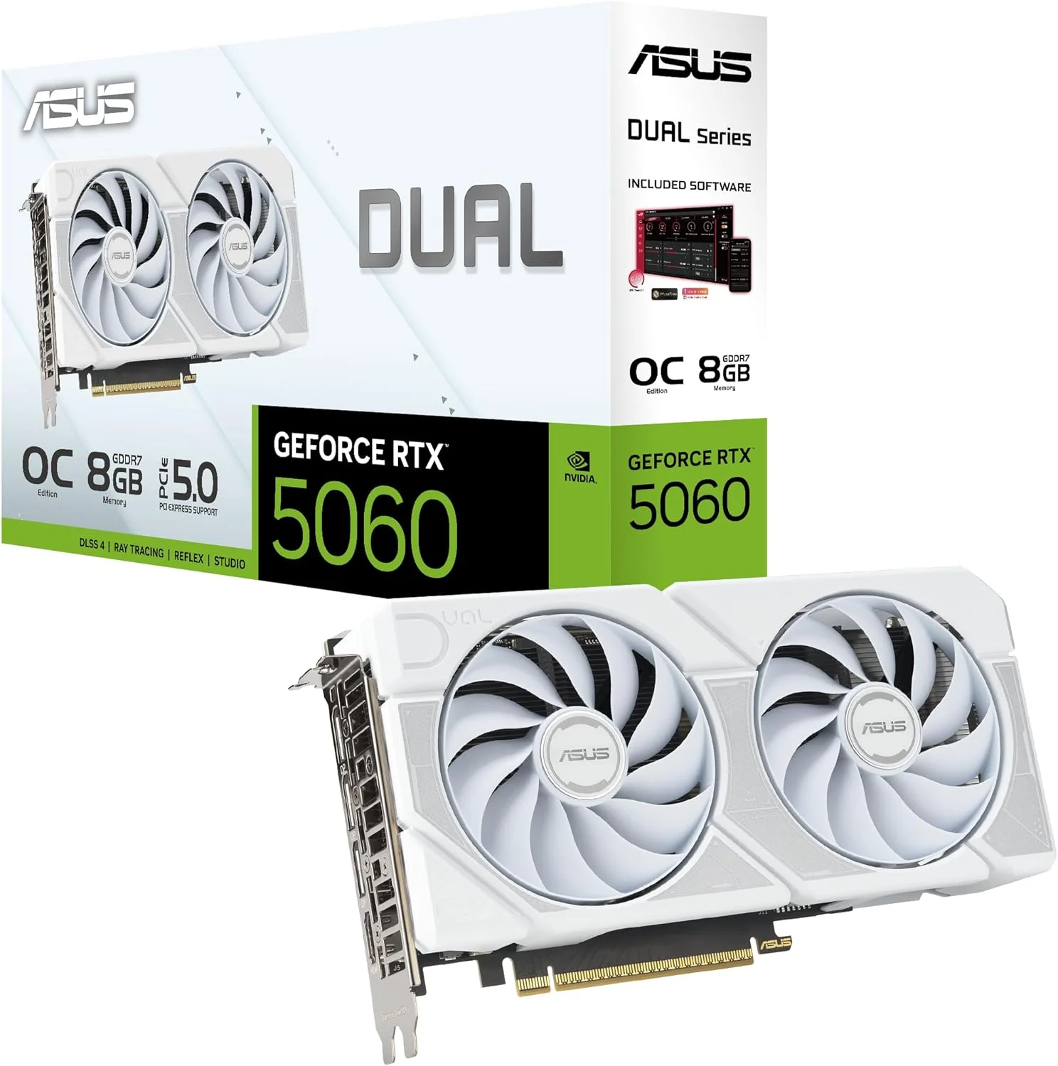 کارت گرافیک ایسوس DUAL NVIDIA GeForce RTX 5060 OC Edition 8GB GDDR7 | PCIE 5.0 | سفید با دو فن | DUAL-RTX5060-O8G-WHITE,90YV0N15-M0NA00