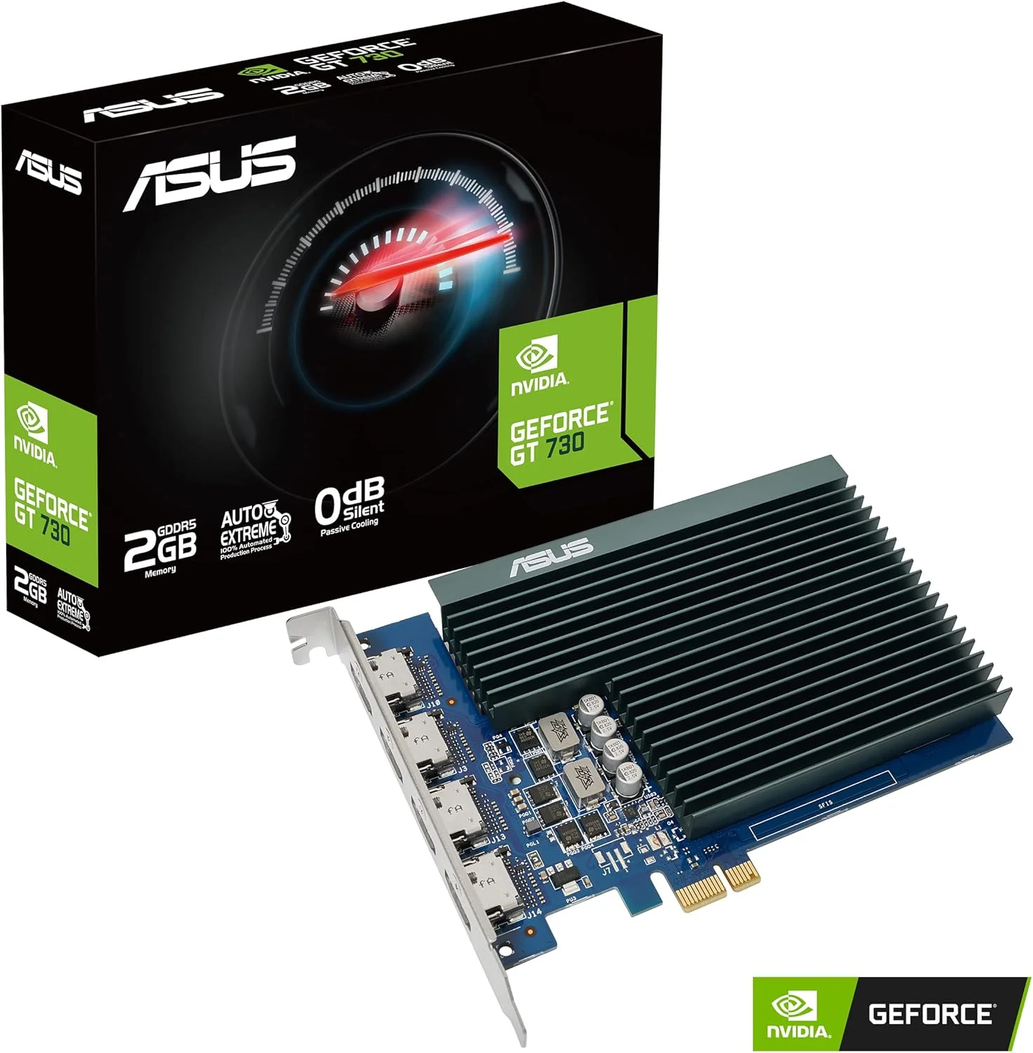 کارت گرافیک ایسوس NVIDIA GeForce GT 730 (PCIe 2.0، حافظه 2 گیگابایتی GDDR5، 4 پورت HDMI، طراحی تک اسلات، خنک کننده غیرفعال) (GT730-4H-SL-2GD5) کارت گرافیک ایسوس NVIDIA GeForce GT 730 (PCIe 2.0، حافظه 2 گیگابایتی GDDR5، 4 پورت HDMI، طراحی تک اسلات، خنک کننده غیرفعال) (GT730-4H-SL-2GD5)