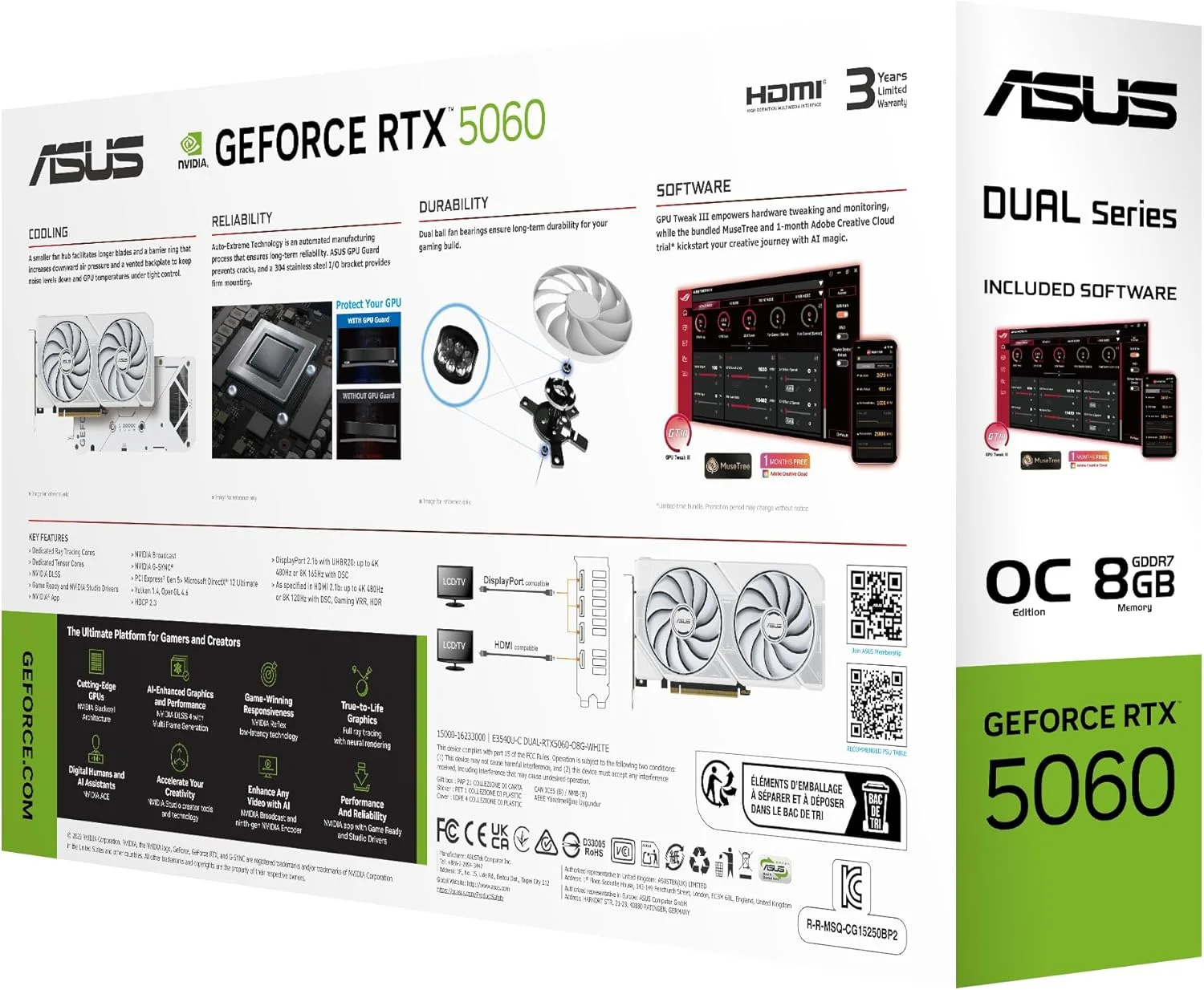 کارت گرافیک ایسوس DUAL NVIDIA GeForce RTX 5060 OC Edition 8GB GDDR7 | PCIE 5.0 | سفید با دو فن | DUAL-RTX5060-O8G-WHITE,90YV0N15-M0NA00 کارت گرافیک ایسوس DUAL NVIDIA GeForce RTX 5060 OC Edition 8GB GDDR7 | PCIE 5.0 | سفید با دو فن | DUAL-RTX5060-O8G-WHITE,90YV0N15-M0NA00