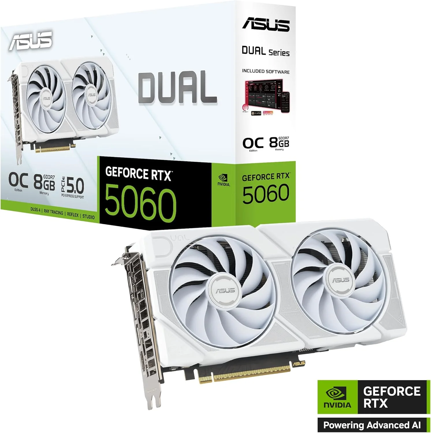 کارت گرافیک ایسوس DUAL NVIDIA GeForce RTX 5060 OC Edition 8GB GDDR7 | PCIE 5.0 | سفید با دو فن | DUAL-RTX5060-O8G-WHITE,90YV0N15-M0NA00 کارت گرافیک ایسوس DUAL NVIDIA GeForce RTX 5060 OC Edition 8GB GDDR7 | PCIE 5.0 | سفید با دو فن | DUAL-RTX5060-O8G-WHITE,90YV0N15-M0NA00