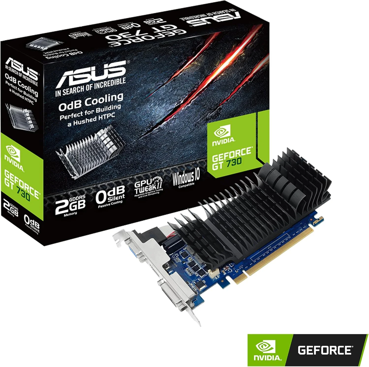 کارت گرافیک ایسوس GeForce GT 730 2GB GDDR5 با پروفایل پایین برای سیستم های HTPC بی صدا (همراه با براکت های پورت ورودی/خروجی) کارت گرافیک ایسوس GeForce GT 730 2GB GDDR5 با پروفایل پایین برای سیستم های HTPC بی صدا (همراه با براکت های پورت ورودی/خروجی)