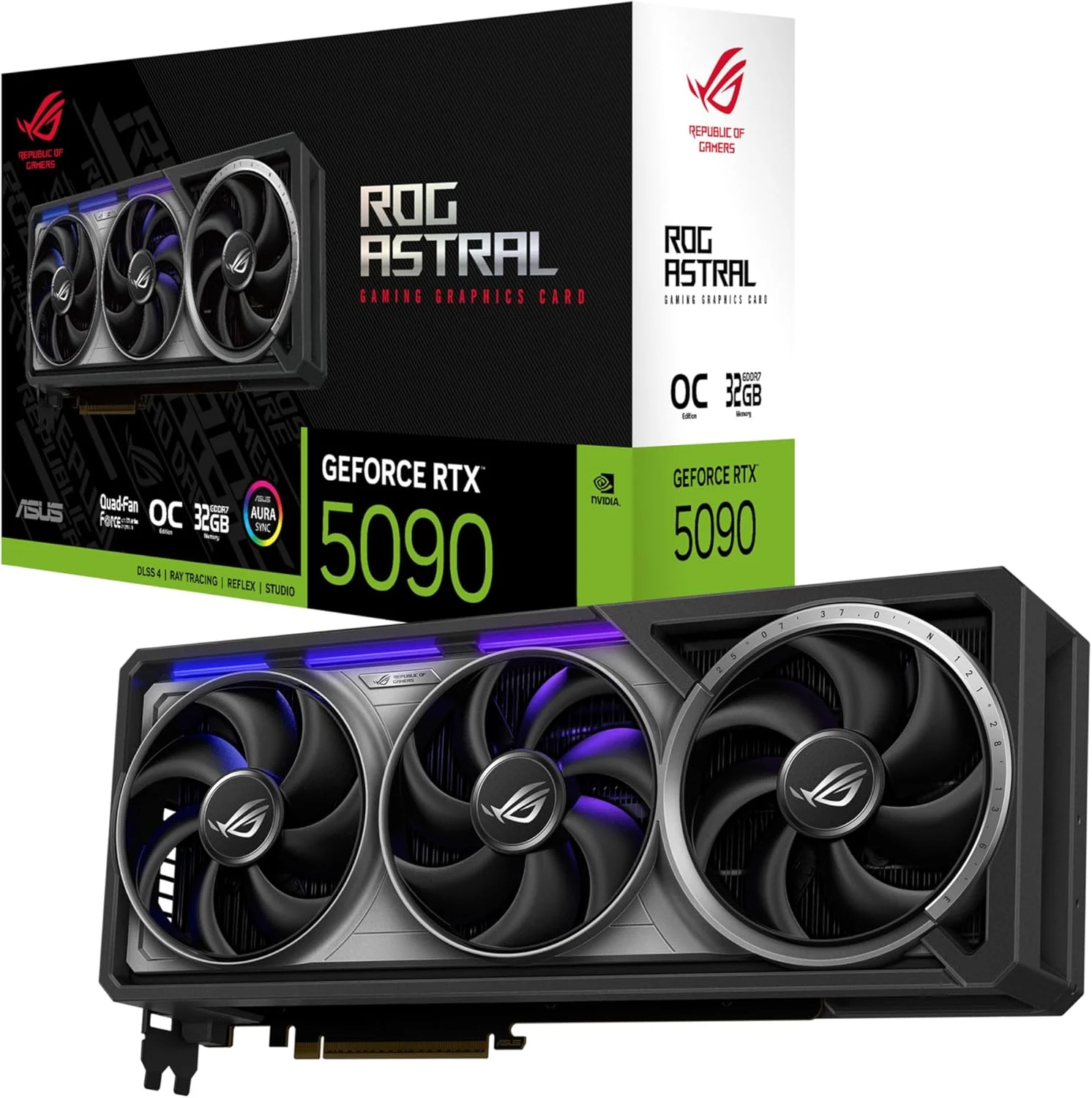 کارت گرافیک گیمینگ ایسوس ROG Astral GeForce RTX™ 5090 OC Edition (PCIe® 5.0، 32 گیگابایت GDDR7، HDMI®/DP 2.1، 3.8-اسلات، طراحی 4 فن، فن های Axial-tech، محفظه بخار ثبت شده، پد حرارتی تغییر فاز GPU)