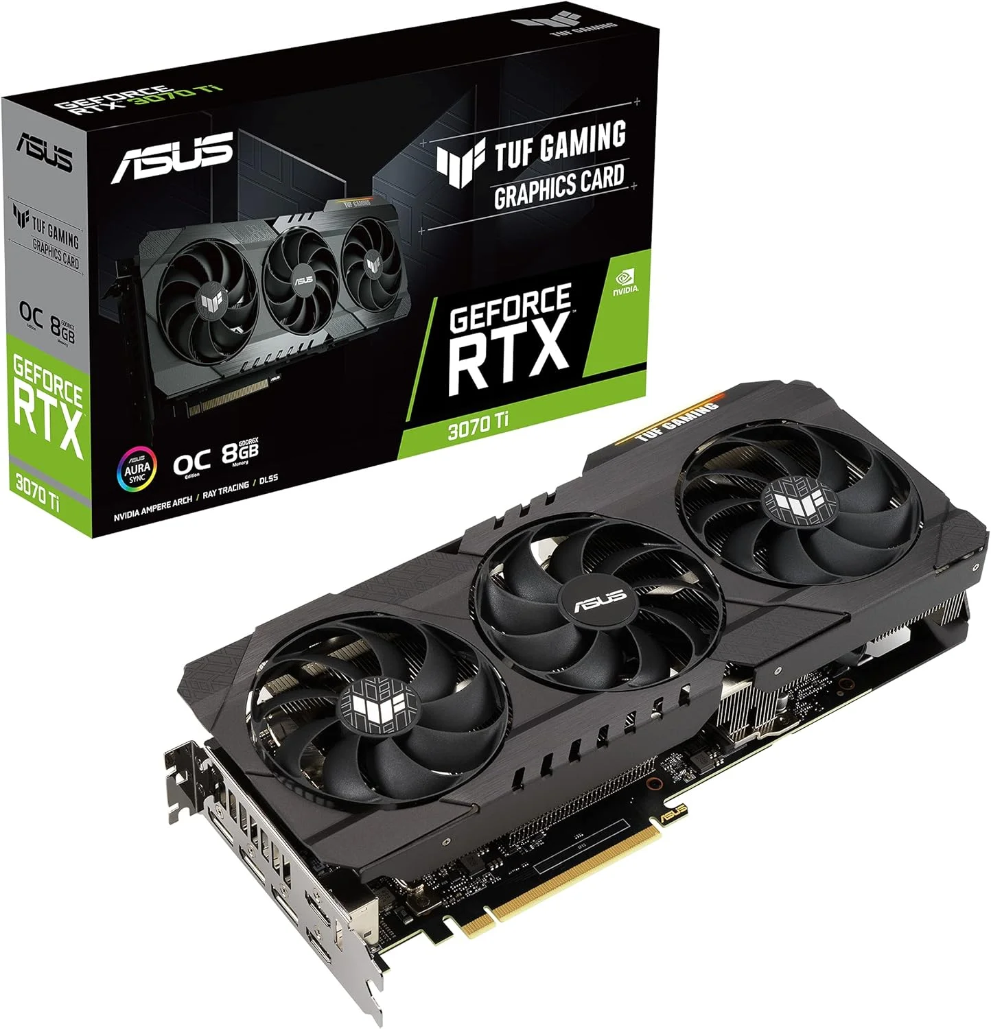 کارت گرافیک ایسوس TUF Gaming NVIDIA GeForce RTX 3070 Ti OC Edition (PCIe 4.0، 8GB GDDR6X، HDMI 2.1، DisplayPort 1.4a، بلبرینگ های دوگانه فن، گواهینامه درجه نظامی، GPU Tweak II)