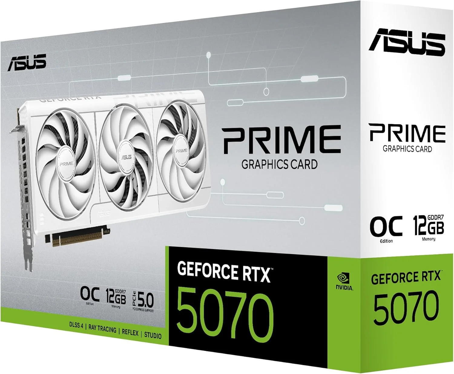 کارت گرافیک ایسوس Prime GeForce RTX™ 5070 12GB GDDR7 White OC Edition (PCIe® 5.0, 12GB GDDR7, HDMI®/DP 2.1, 2.5-اسلات، فن های Axial-tech، بایوس دوگانه) مناسب SFF کارت گرافیک ایسوس Prime GeForce RTX™ 5070 12GB GDDR7 White OC Edition (PCIe® 5.0, 12GB GDDR7, HDMI®/DP 2.1, 2.5-اسلات، فن های Axial-tech، بایوس دوگانه) مناسب SFF