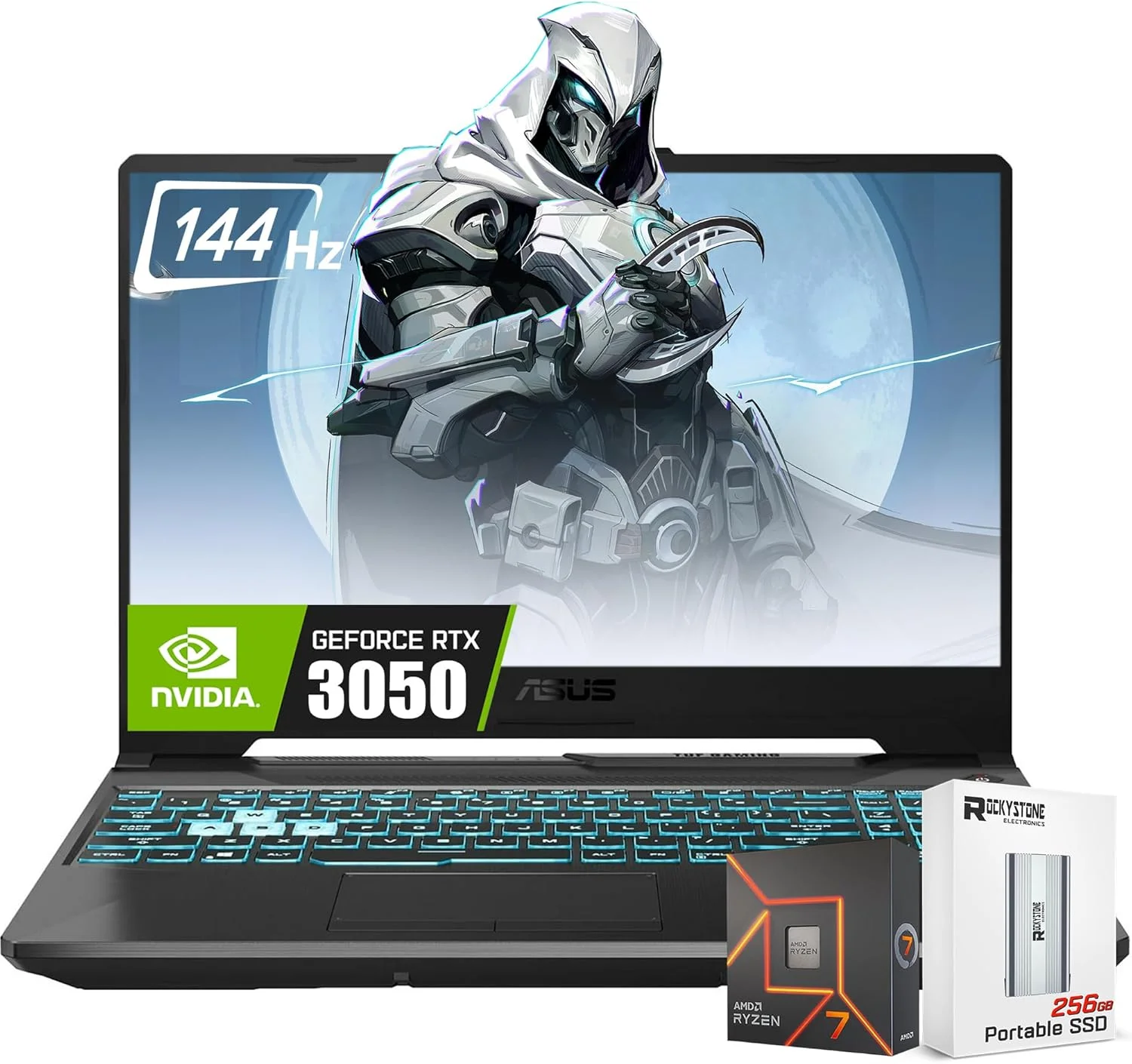 لپ تاپ گیمینگ ASUS TUF A15 با صفحه نمایش 15.6 اینچی FHD 144Hz، پردازنده 8 هسته ای AMD Ryzen 7-7435HS، کارت گرافیک Nvidia Geforce RTX 3050، رم 32 گیگابایتی DDR5، حافظه SSD 1 ترابایتی، کیبورد با نور پس زمینه RGB، Wi-Fi 6، ویندوز 11 هوم، همراه با SSD قابل حمل