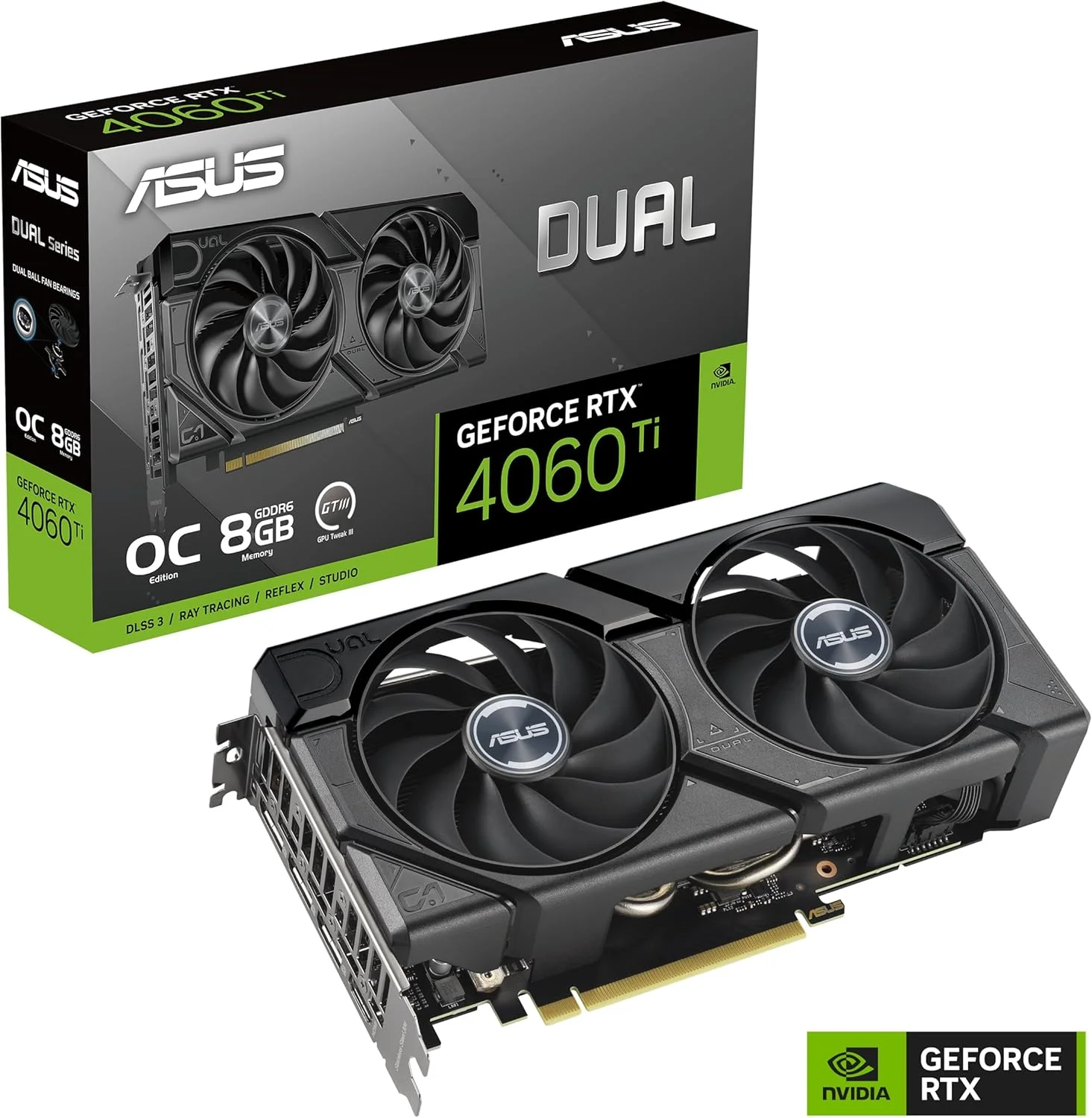 کارت گرافیک ایسوس Dual GeForce RTX 4060 Ti EVO OC Edition، حافظه 8 گیگابایتی GDDR6 128 بیتی، فرکانس افزایشی 2565 مگاهرتز، 4352 هسته CUDA، سرعت حافظه 18 گیگابیت بر ثانیه، PCI Express 4.0 - مشکی کارت گرافیک ایسوس Dual GeForce RTX 4060 Ti EVO OC Edition، حافظه 8 گیگابایتی GDDR6 128 بیتی، فرکانس افزایشی 2565 مگاهرتز، 4352 هسته CUDA، سرعت حافظه 18 گیگابیت بر ثانیه، PCI Express 4.0 - مشکی