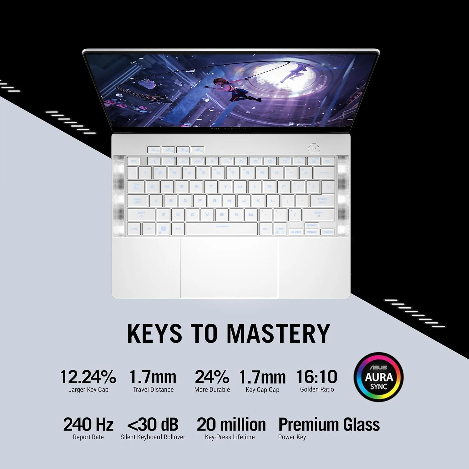 لپ تاپ گیمینگ ASUS ROG Zephyrus G14 GA403UI-OLED7WPW سفید پلاتینی، پردازنده R7-7 8845HS، رم 16 گیگابایت، حافظه SSD 1 ترابایت PCIe 4.0 M.2، کارت گرافیک RTX 4070 با 8 گیگابایت VRAM، ویندوز 11 پرو، صفحه نمایش 14 اینچ 3K 16:10 129 هرتز، کیبورد با نور پس زمینه RGB انگلیسی-عربی لپ تاپ گیمینگ ASUS ROG Zephyrus G14 GA403UI-OLED7WPW سفید پلاتینی، پردازنده R7-7 8845HS، رم 16 گیگابایت، حافظه SSD 1 ترابایت PCIe 4.0 M.2، کارت گرافیک RTX 4070 با 8 گیگابایت VRAM، ویندوز 11 پرو، صفحه نمایش 14 اینچ 3K 16:10 129 هرتز، کیبورد با نور پس زمینه RGB انگلیسی-عربی