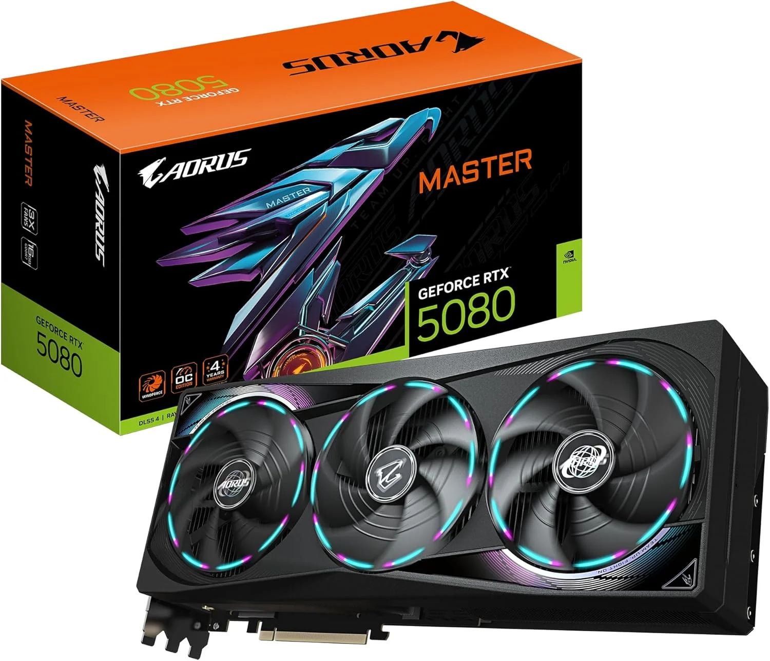 کارت گرافیک گیگابایت AORUS GeForce RTX 5080 MASTER 16G - با 16 گیگابایت حافظه GDDR7، 256 بیت، PCI-E 5.0، فرکانس هسته 2805 مگاهرتز، 3 پورت DisplayPort، 1 پورت HDMI، GV-N5080AORUS M-16GD