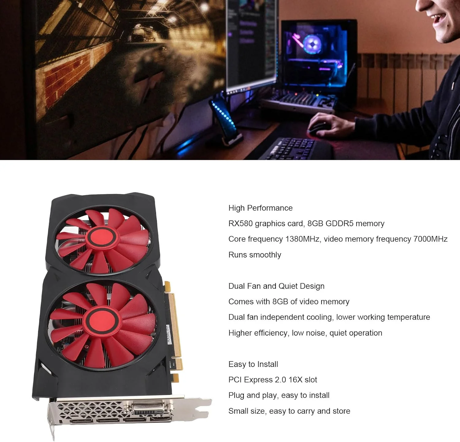 کارت گرافیک گیمینگ Jectse، کارت گرافیک پرسرعت PCI Express 2.0 16X اسلات 8 گیگابایت GDDR5 256 بیتی برای کامپیوتر رومیزی کارت گرافیک گیمینگ Jectse، کارت گرافیک پرسرعت PCI Express 2.0 16X اسلات 8 گیگابایت GDDR5 256 بیتی برای کامپیوتر رومیزی