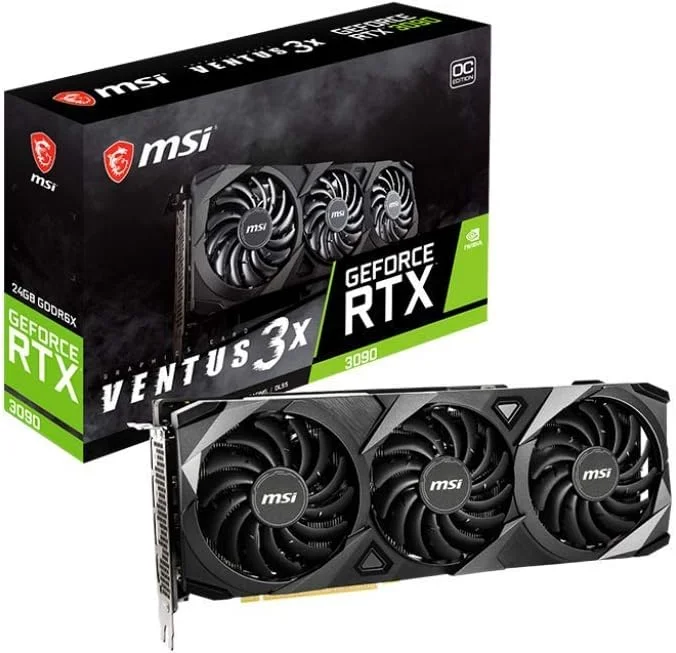 کارت گرافیک گیمینگ MSI GeForce RTX 3090 با 24 گیگابایت حافظه GDDR6X، رابط 384 بیتی، HDMI/DP، Nvlink Torx Fan 3 Ampere Architecture OC (RTX 3090 VENTUS 3X 24G OC) (بازسازی شده)