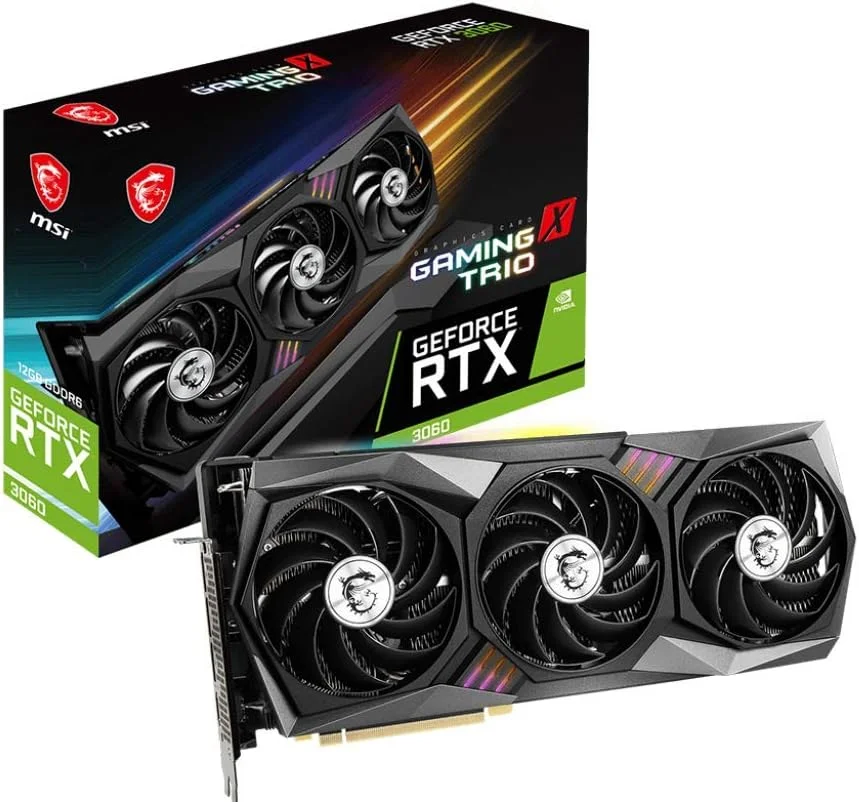 کارت گرافیک MSI Gaming GeForce RTX 3060 12GB 15 Gbps GDRR6 192-Bit HDMI/DP PCIe 4 Tri-Frozr Torx Fan Ampere RGB OC (RTX 3060 Gaming X Trio 12G)