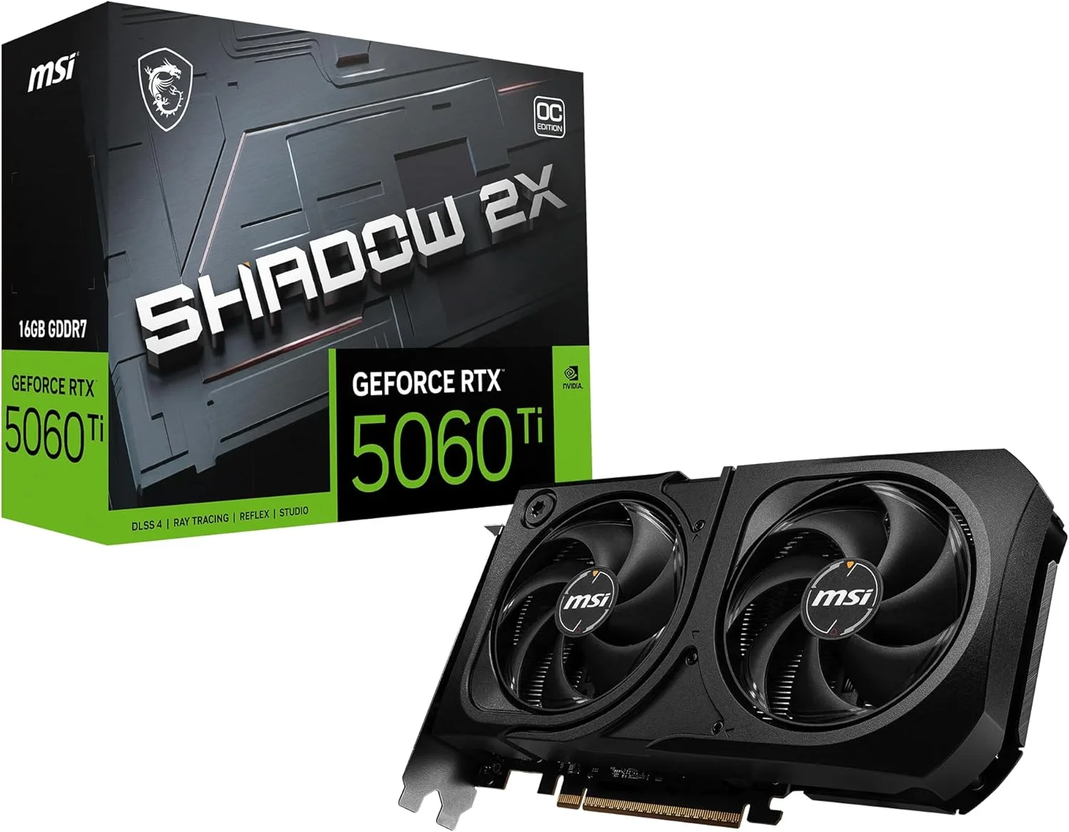 کارت گرافیک MSI Gaming RTX 5060 Ti 16G Shadow 2X OC (16 گیگابایت GDDR7، 128 بیت، عملکرد فوق العاده: TBA مگاهرتز، DisplayPort x 3 2.1a، HDMI 2.1b، معماری NVIDIA Blackwell)