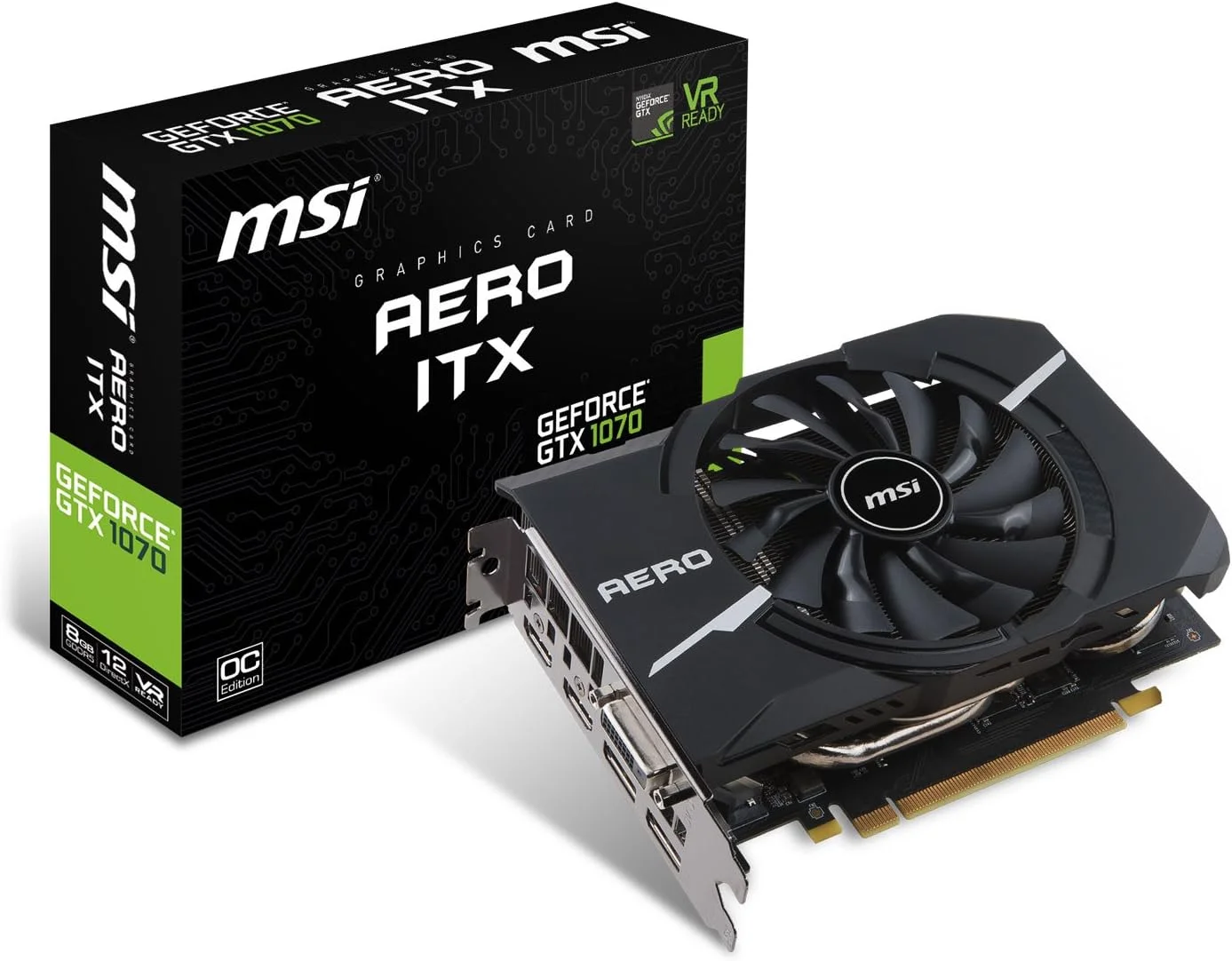 کارت گرافیک ام اس آی GeForce GTX 1070 Aero ITX 8G OC GeForce GTX 1070 8GB GDDR5 - کارت گرافیک (NVIDIA، GeForce GTX 1070، 1531 مگاهرتز، 2-Way SLI، 1721 مگاهرتز، 8 گیگابایت)