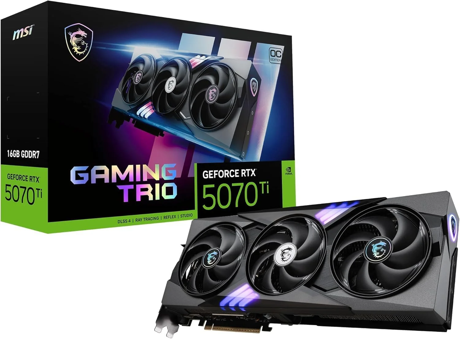 کارت گرافیک MSI GeForce RTX 5070 Ti 16G GAMING TRIO OC PLUS - پردازنده گرافیکی RTX 5070 Ti، حافظه 16 گیگابایت GDDR7 (28 گیگابیت بر ثانیه/256 بیت)، PCIe 5.0 - HDMI 2.1b، 3 عدد DisplayPort 2.1b