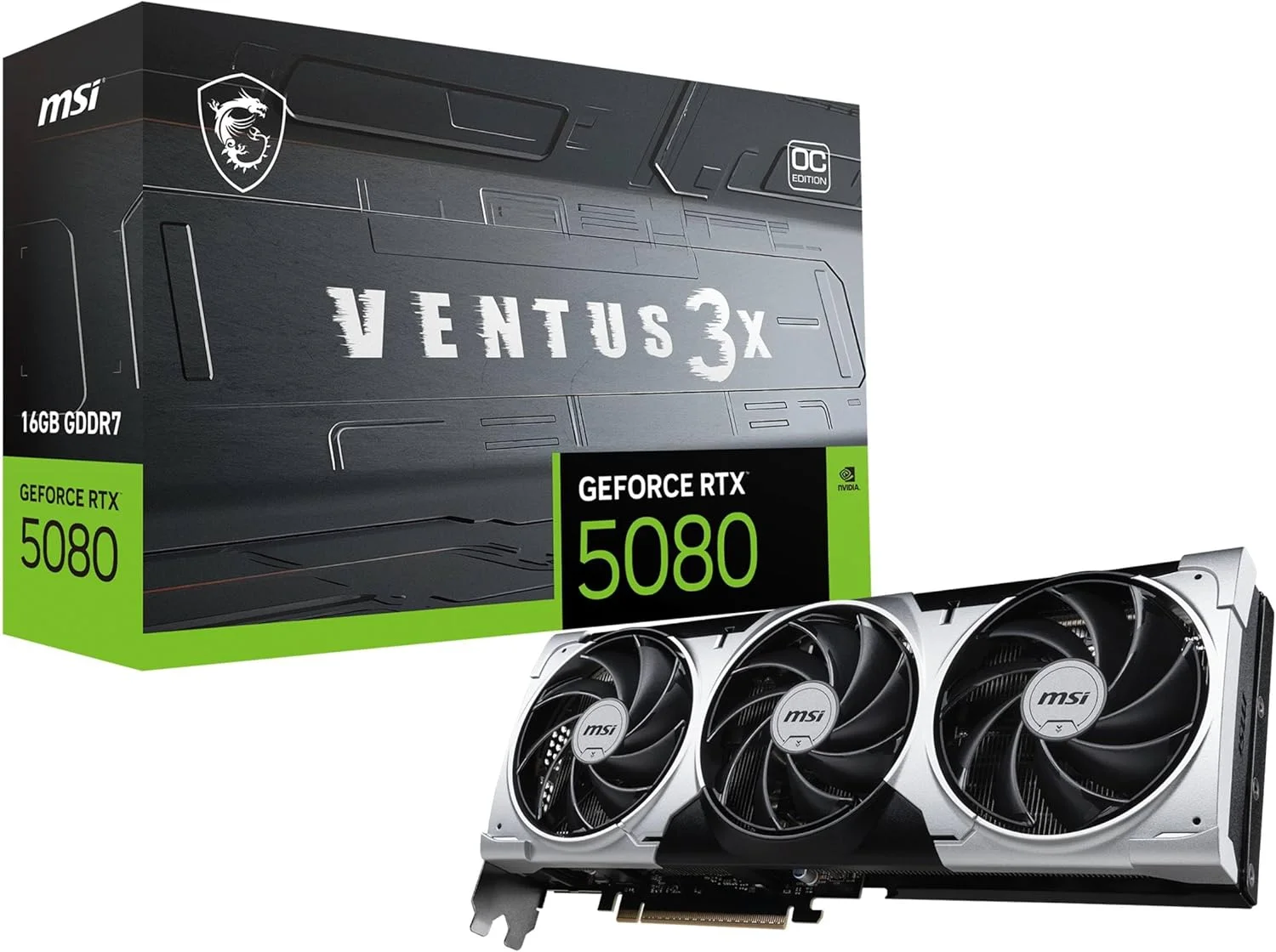 کارت گرافیک ام اس آی GeForce RTX 5080 16G Ventus 3X OC Plus - با 16 گیگابایت حافظه GDDR7 (30Gbps/256-bit)، PCIe 5X 16، بوست: 2640MHz، HDMI 2.1b، DisplayPort 2.1b کارت گرافیک ام اس آی GeForce RTX 5080 16G Ventus 3X OC Plus - با 16 گیگابایت حافظه GDDR7 (30Gbps/256-bit)، PCIe 5X 16، بوست: 2640MHz، HDMI 2.1b، DisplayPort 2.1b