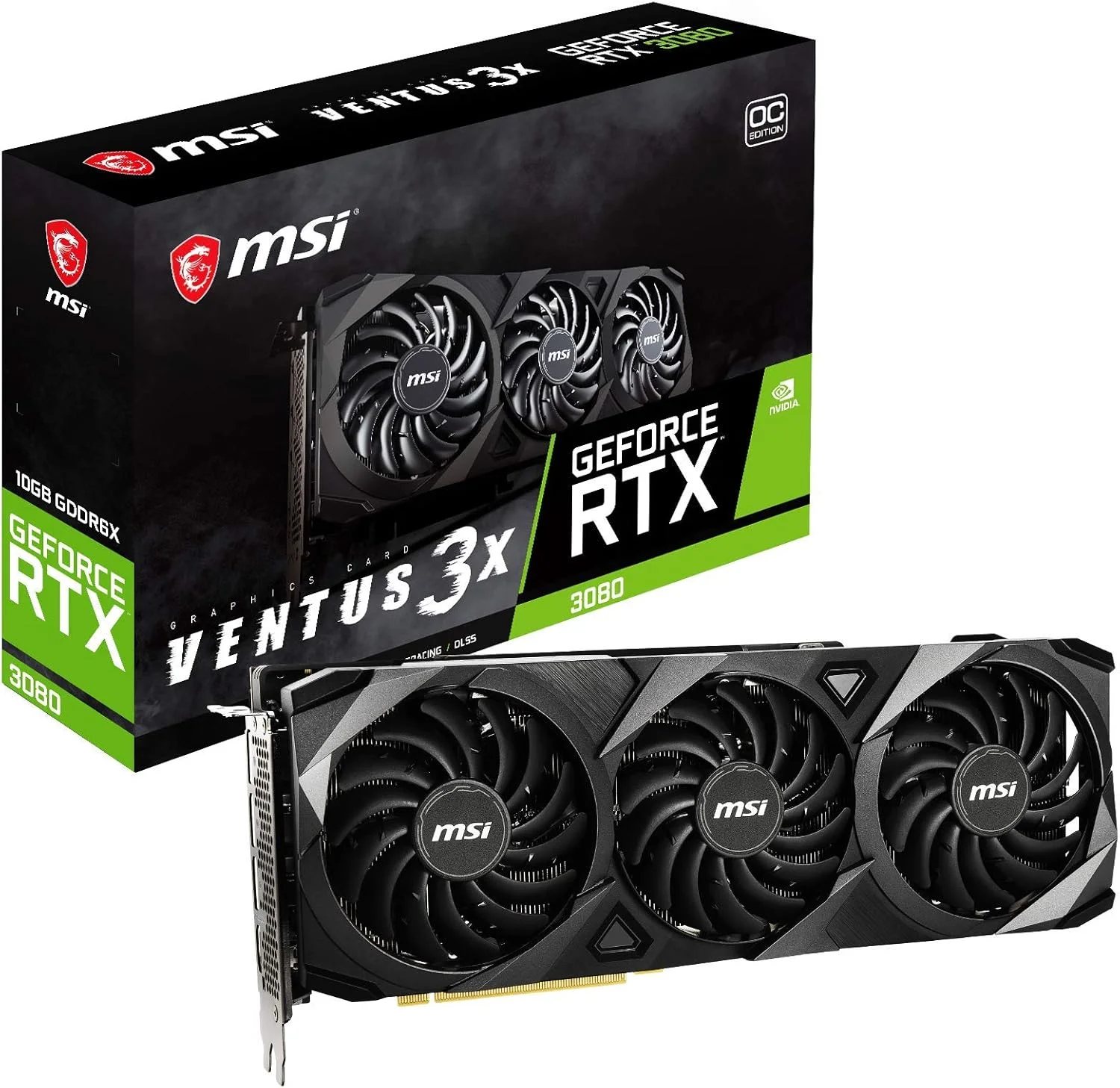 کارت گرافیک ام اس آی گیمینگ GeForce RTX 3080 10GB GDRR6X 320-Bit HDMI/DP Nvlink Torx Fan 3 Ampere Architecture OC (مدل RTX 3080 VENTUS 3X 10G OC), G3080V3X10C