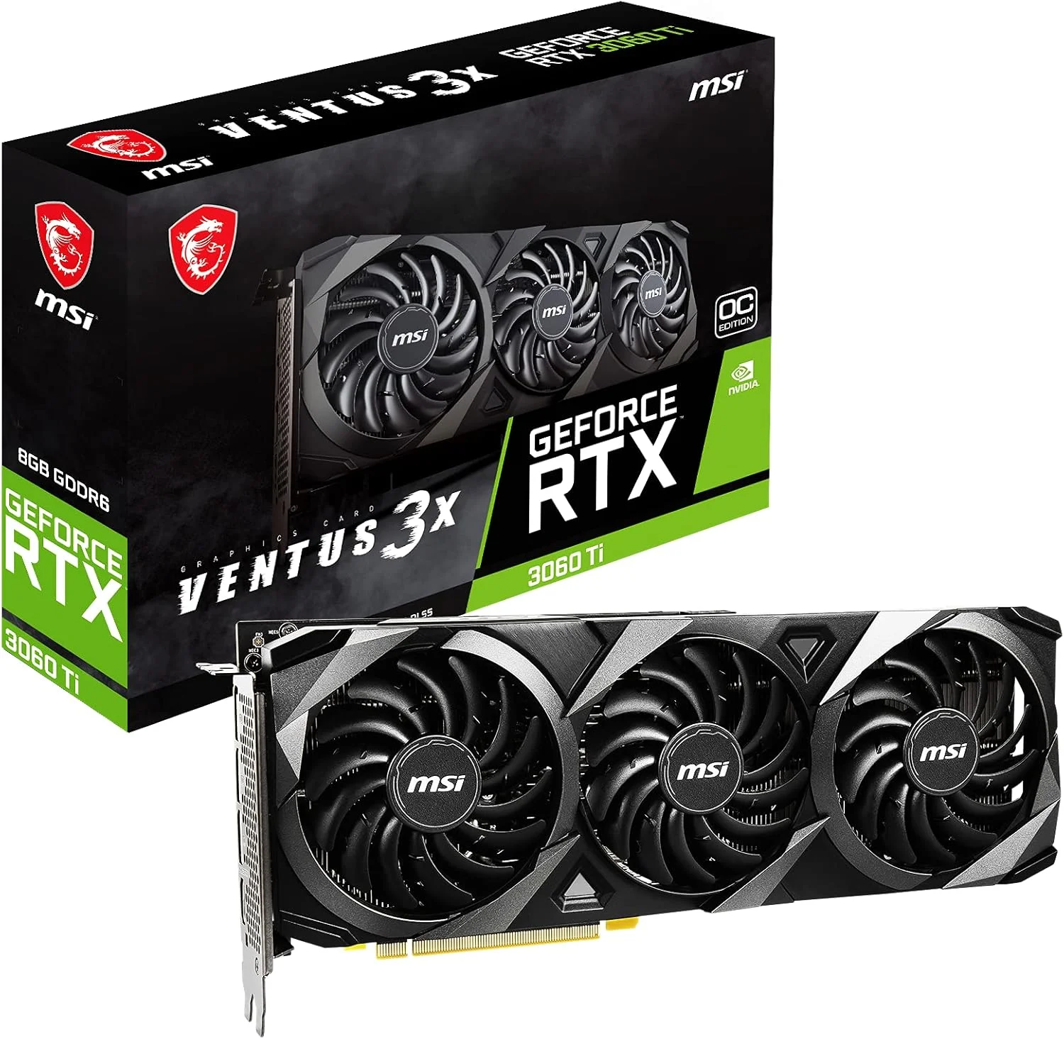 کارت گرافیک ام اس آی GeForce RTX 3060 Ti VENTUS 3X 8G OC LHR '8GB GDDR6، 1695MHz، 3x DisplayPort، HDMI، 3x فن Ventus'