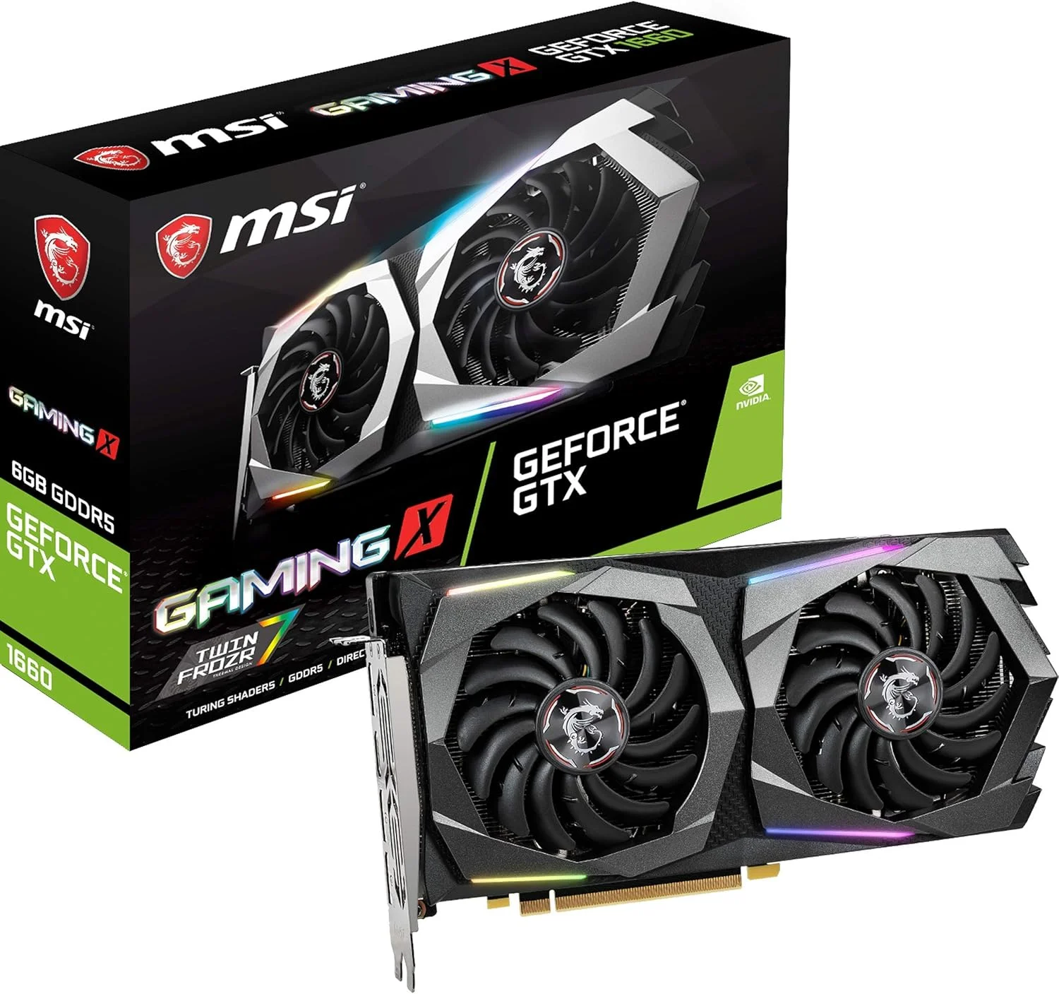 کارت گرافیک MSI Gaming GeForce GTX 1660 با 6 گیگابایت حافظه GDDR5، رابط 128 بیتی HDMI/DP، پشتیبانی از HDCP و DirectX 12، دارای دو فن و قابلیت VR Ready (GTX 1660 Gaming X 6G)