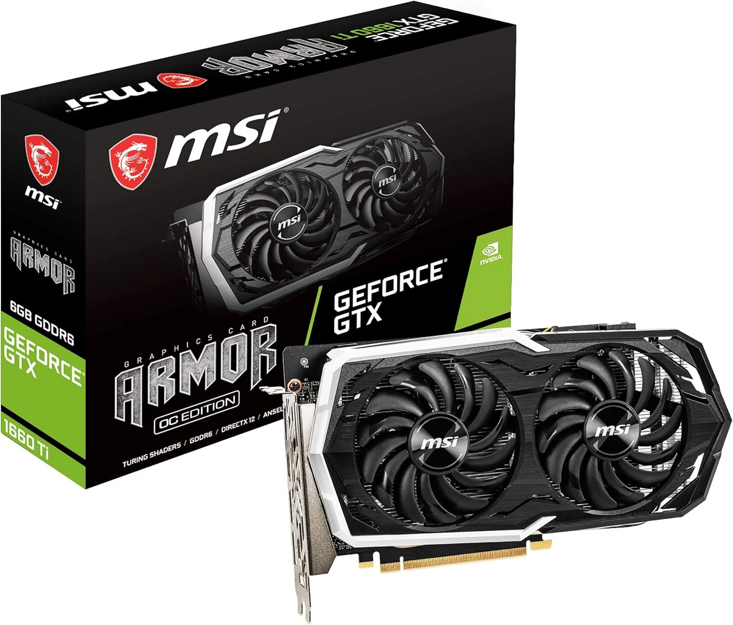 کارت گرافیک MSI Gaming GeForce GTX 1660 Ti 192-bit HDMI/DP 6GB GDRR6 با پشتیبانی از HDCP DirectX 12، دو فن، VR Ready OC (GTX 1660 TI ARMOR 6G OC)