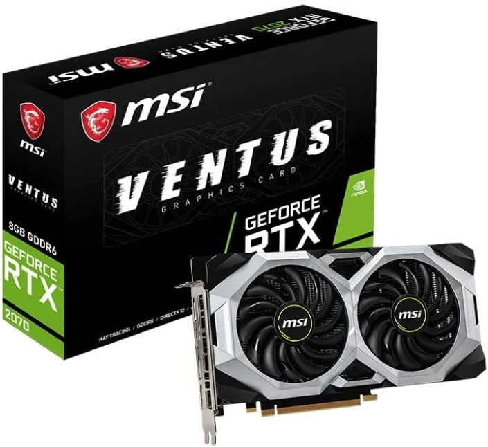 کارت گرافیک MSI Gaming GeForce RTX 2070 با 8 گیگابایت حافظه GDDR6، رابط 256 بیتی، HDMI/DP/USB، فناوری Ray Tracing Turing Architecture و HDCP (مدل RTX 2070 Ventus 8G)
