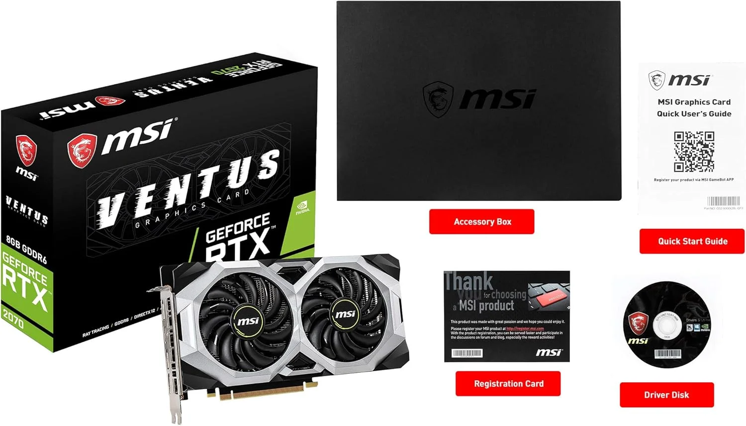 کارت گرافیک MSI Gaming GeForce RTX 2070 با 8 گیگابایت حافظه GDDR6، رابط 256 بیتی، HDMI/DP/USB، فناوری Ray Tracing Turing Architecture و HDCP (مدل RTX 2070 Ventus 8G) کارت گرافیک MSI Gaming GeForce RTX 2070 با 8 گیگابایت حافظه GDDR6، رابط 256 بیتی، HDMI/DP/USB، فناوری Ray Tracing Turing Architecture و HDCP (مدل RTX 2070 Ventus 8G)