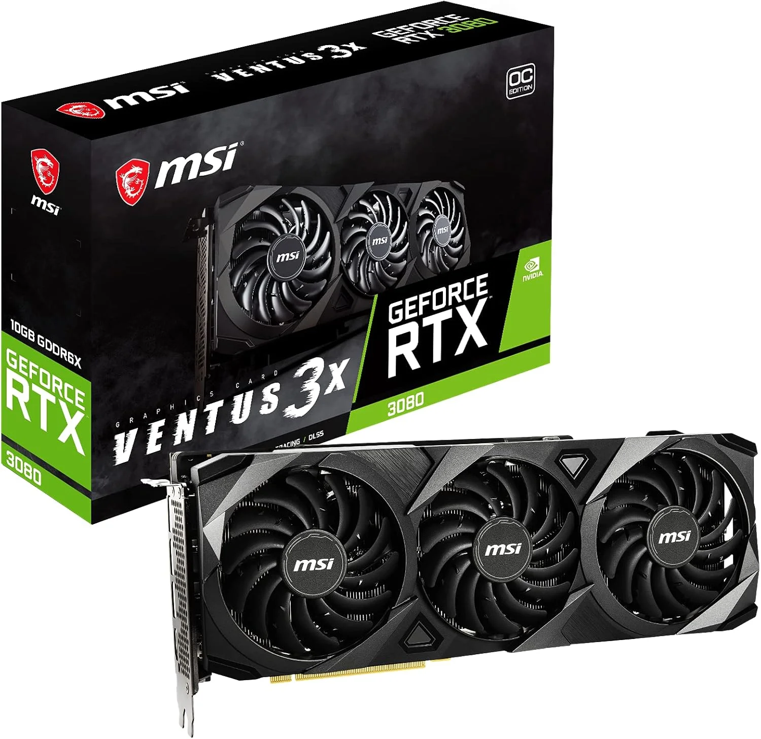 کارت گرافیک MSI Gaming NVIDIA GeForce RTX 3080 LHR 10GB GDRR6X 320-Bit HDMI/DP Nvlink Torx Fan 3 Ampere Architecture OC (RTX 3080 Ventus 3X 10G OC LHR)