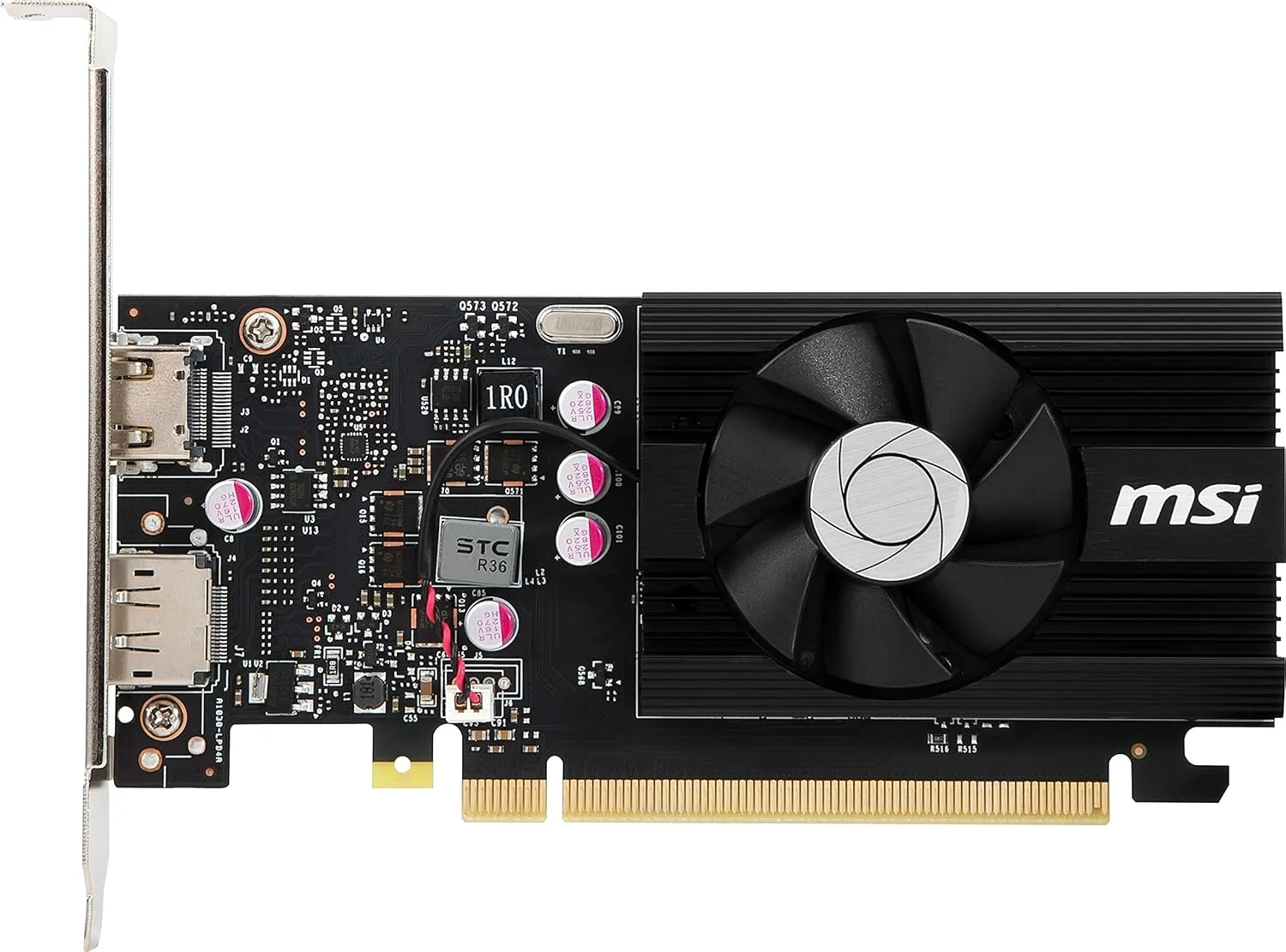 کارت گرافیک ام اس آی گیمینگ GeForce GT 1030 با 4 گیگابایت حافظه GDRR4، رابط 64 بیتی، پشتیبانی از HDCP، DirectX 12، درگاه های DP/HDMI، تک فن، اورکلاک شده (GT 1030 4GD4 LP OC)