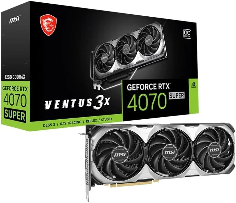 کارت گرافیک گیمینگ MSI GeForce RTX 4070 SUPER 12G VENTUS 3X OC - حافظه 12GB GDDR6X، PCI Express Gen 4، رابط 192-bit، دارای 3x DP v 1.4a، HDMI 2.1a (پشتیبانی از HDR 4K و 8K)