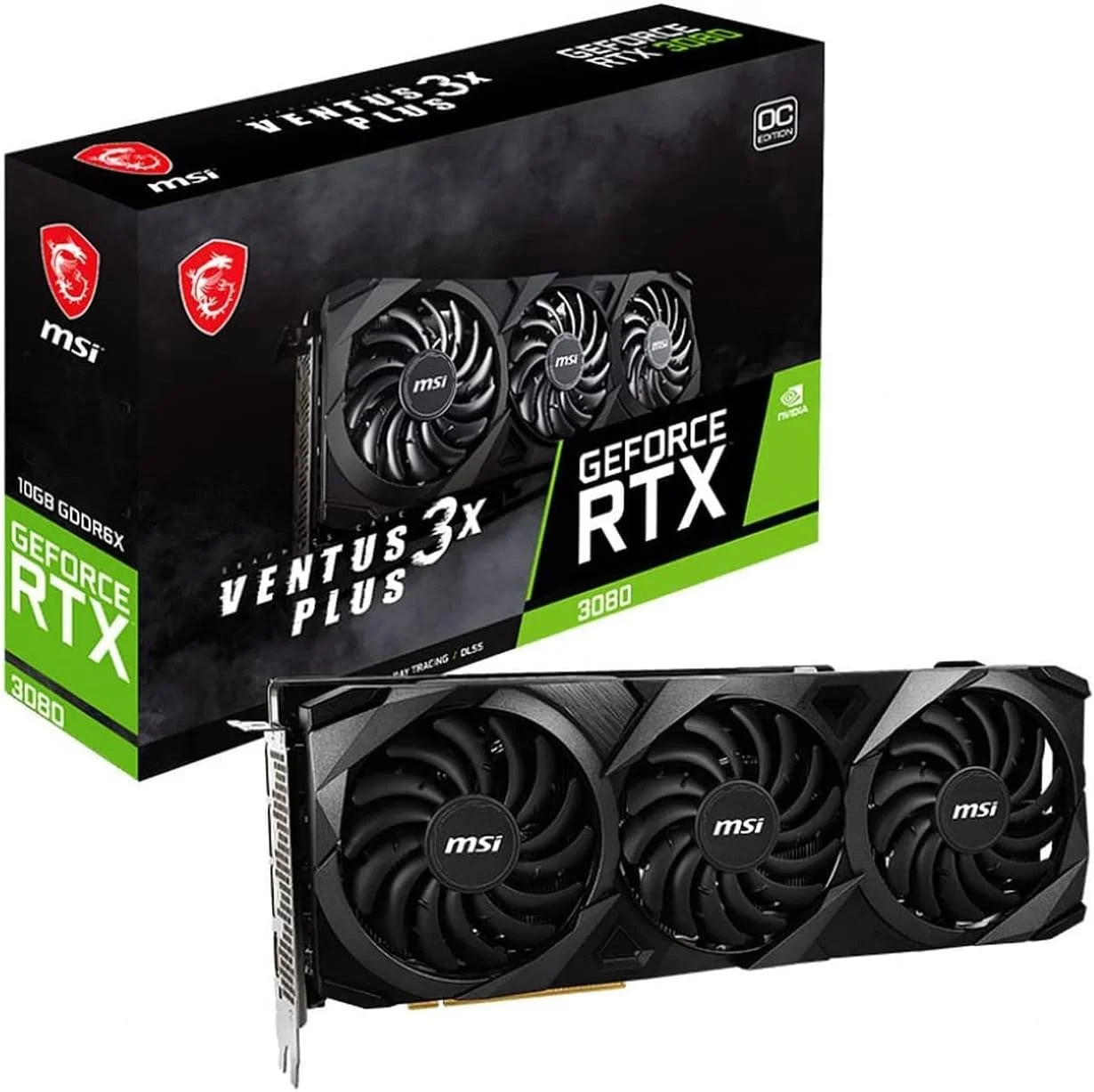 کارت گرافیک گیمینگ MSI GeForce RTX 3080 VENTUS 3X PLUS 10G OC LHR - 10 گیگابایت GDDR6X، 1740 مگاهرتز، PCI Express Gen 4، 320-bit، 3x DP v 1.4a، HDMI 2.1 (پشتیبانی از 4K)
