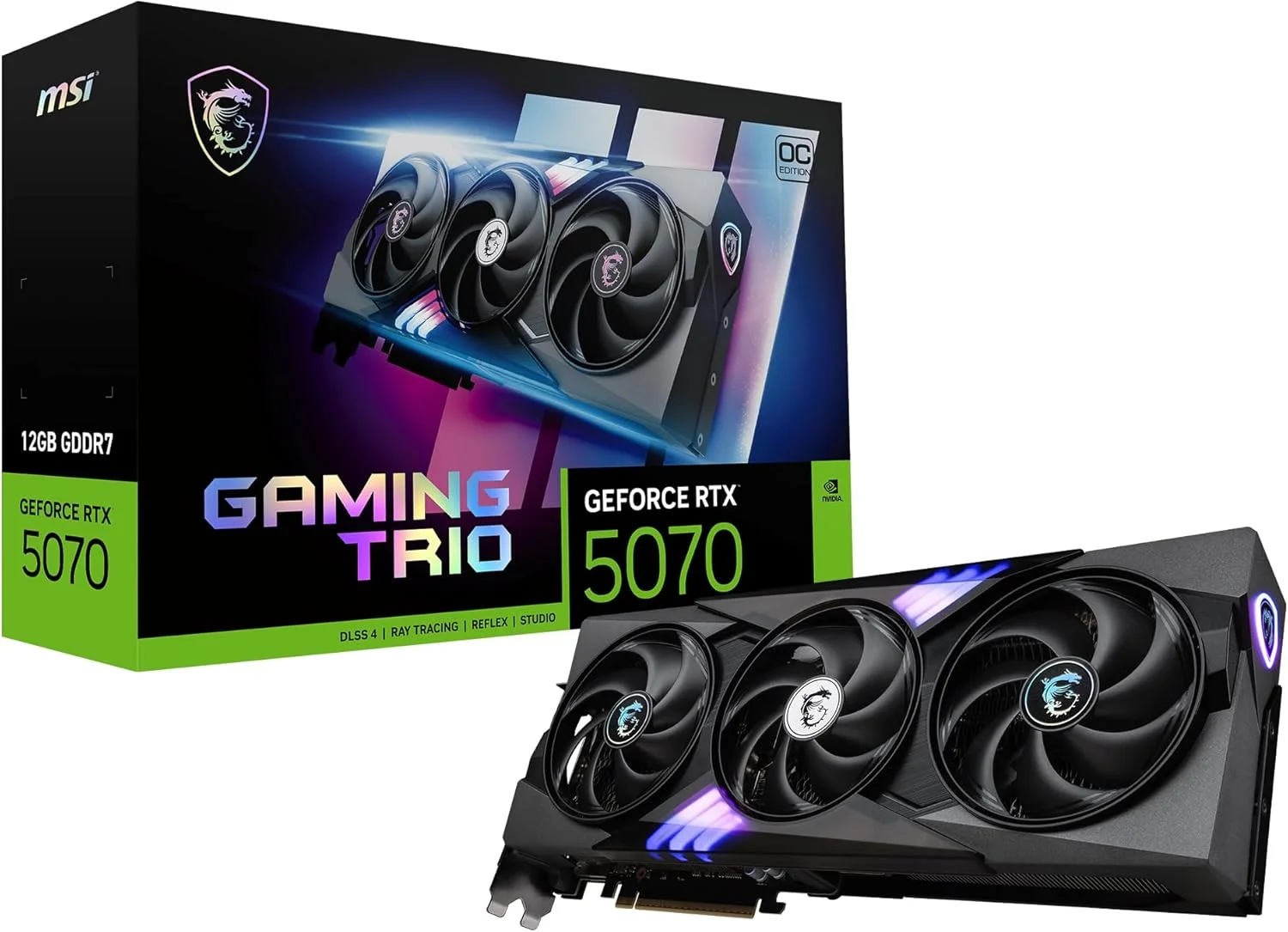 کارت گرافیک MSI RTX 5070 12G Gaming Trio OC (حافظه 12 گیگابایت GDDR7، رابط 192 بیتی، عملکرد فوق العاده: 2625 مگاهرتز، DisplayPort x3 2.1a، HDMI 2.1b، معماری NVIDIA Blackwell)