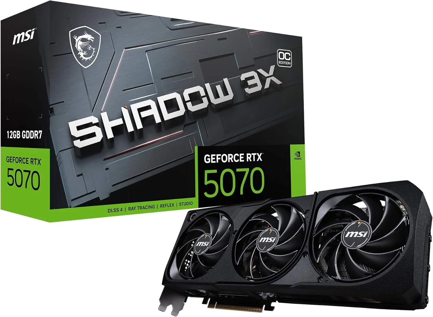 کارت گرافیک ام اس آی گیمینگ RTX 5070 12G Shadow 3X OC (12 گیگابایت GDDR7، 192 بیتی، عملکرد فوق العاده: 2557 مگاهرتز، DisplayPort x3 2.1a، HDMI 2.1b، معماری NVIDIA Blackwell)