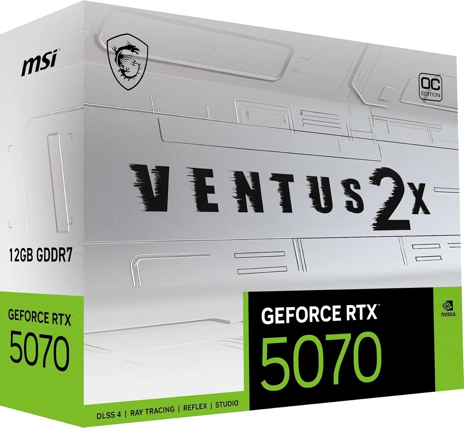 کارت گرافیک MSI GeForce RTX 5070 12G Ventus 2X OC White - پردازنده گرافیکی RTX 5070، حافظه 12 گیگابایت GDDR7 (28 گیگابیت بر ثانیه/192-بیت)، PCIe 5.0 - طراحی حرارتی دو فن (2 عدد فن TORX 5.0) - HDMI 2.1b، DisplayPort 2.1b کارت گرافیک MSI GeForce RTX 5070 12G Ventus 2X OC White - پردازنده گرافیکی RTX 5070، حافظه 12 گیگابایت GDDR7 (28 گیگابیت بر ثانیه/192-بیت)، PCIe 5.0 - طراحی حرارتی دو فن (2 عدد فن TORX 5.0) - HDMI 2.1b، DisplayPort 2.1b