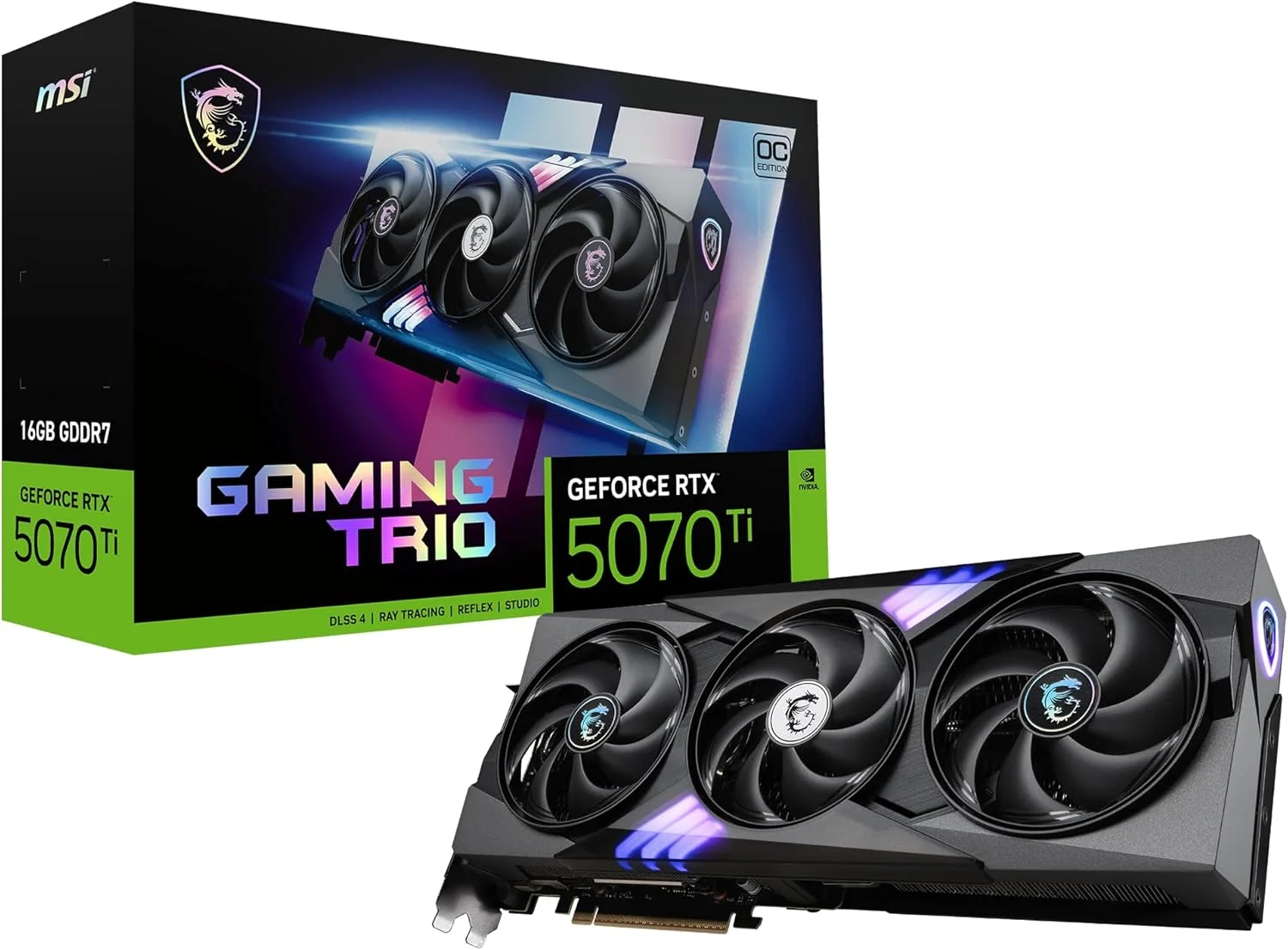 کارت گرافیک MSI Gaming RTX 5070 Ti 16G Gaming Trio OC Plus (16 گیگابایت GDDR7، 256 بیتی، عملکرد فوق العاده: 2580 مگاهرتز، DisplayPort x 3 2.1a، HDMI 2.1b، معماری NVIDIA Blackwell)