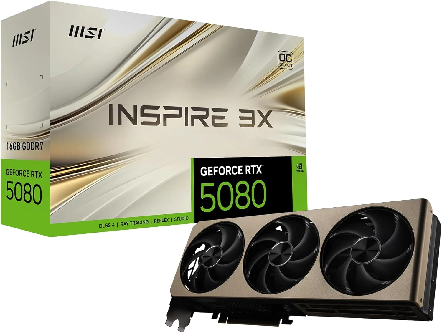 کارت گرافیک MSI Gaming RTX 5080 16G Inspire 3X OC (16 گیگابایت GDDR7، 256 بیتی، Extreme Clock TBD MHz، DisplayPort x 3 2.1a، HDMI 2.1b، معماری NVIDIA Blackwell)