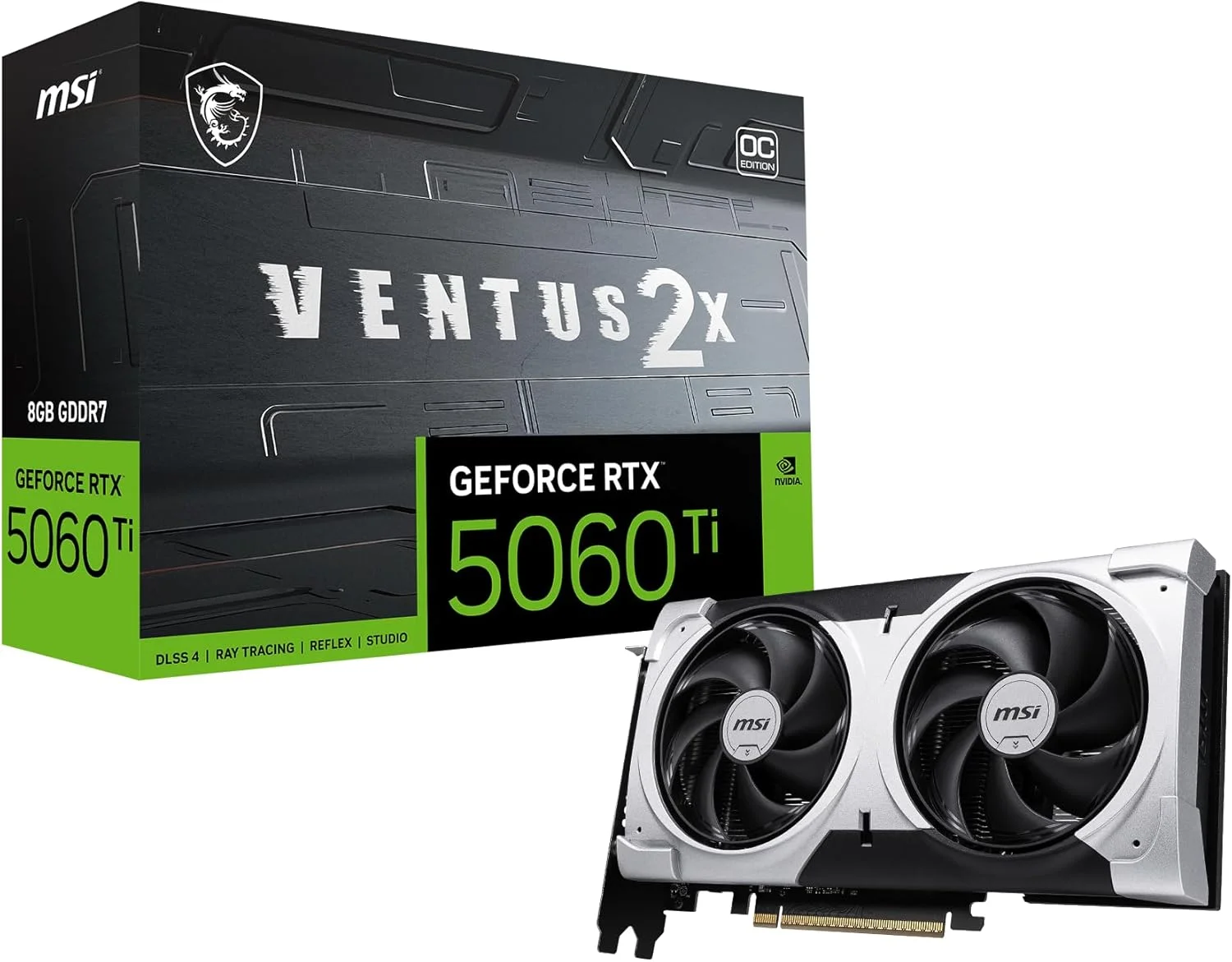 کارت گرافیک MSI Gaming RTX 5060 Ti 8G Ventus 2X OC Plus (8GB GDDR7، TBA-bit، عملکرد فوق العاده: TBA MHz، DisplayPort x3 2.1a، HDMI 2.1b، معماری NVIDIA Blackwell)