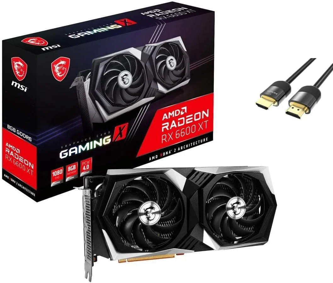 کارت گرافیک MSI Gaming Radeon RX 6600 XT با 8 گیگابایت حافظه GDDR6، رابط PCI Express 4.0، طراحی حرارتی ATX Twin FROZR 8، نورپردازی RGB Mystic Light، دارای 1 پورت HDMI و 3 پورت DisplayPort 1.4 به همراه کابل Mytrix_HDMI 2.1 (4K@120Hz/8K@60Hz)