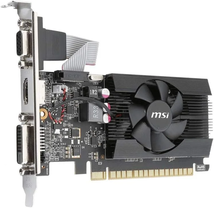 کارت گرافیک MSI Gaming GeForce GT 710 2GB GDRR3 64-bit با پشتیبانی از HDCP DirectX 12 OpenGL 4.5، تک فن، Low Profile (GT 710 2GD3 LP)