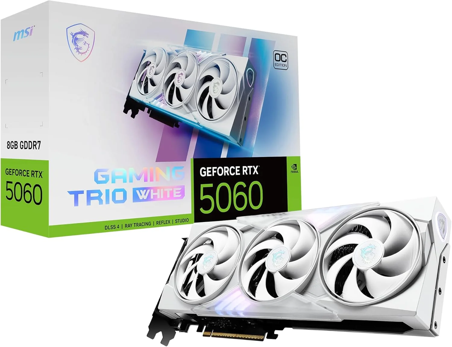 کارت گرافیک MSI Gaming RTX 5060 8G Gaming Trio OC White (8 گیگابایت GDDR7، TBA-بیت، عملکرد فوق العاده: TBA مگاهرتز، DisplayPort x3 2.1a، HDMI 2.1b، معماری NVIDIA Blackwell)