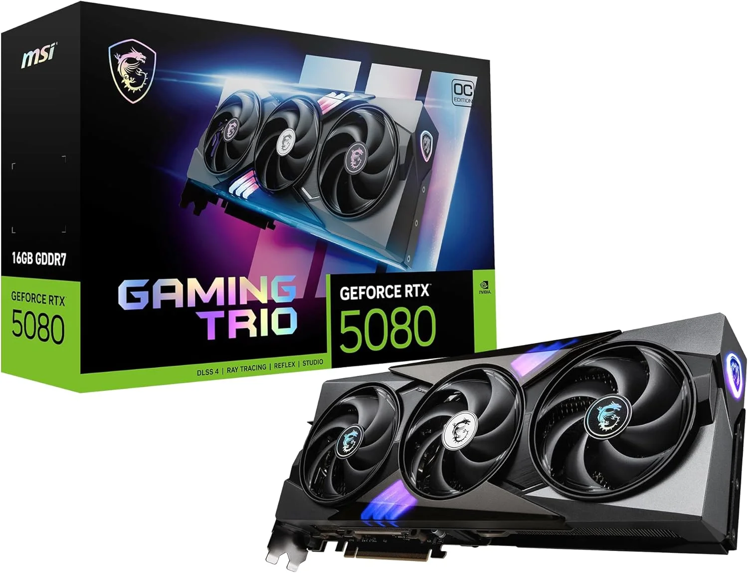 کارت گرافیک ام اس آی گیمینگ RTX 5080 16G Gaming Trio OC (16 گیگابایت GDDR7، 256 بیتی، اورکلاک TBD مگاهرتز، DisplayPort x 3 2.1a، HDMI 2.1b، معماری NVIDIA Blackwell)