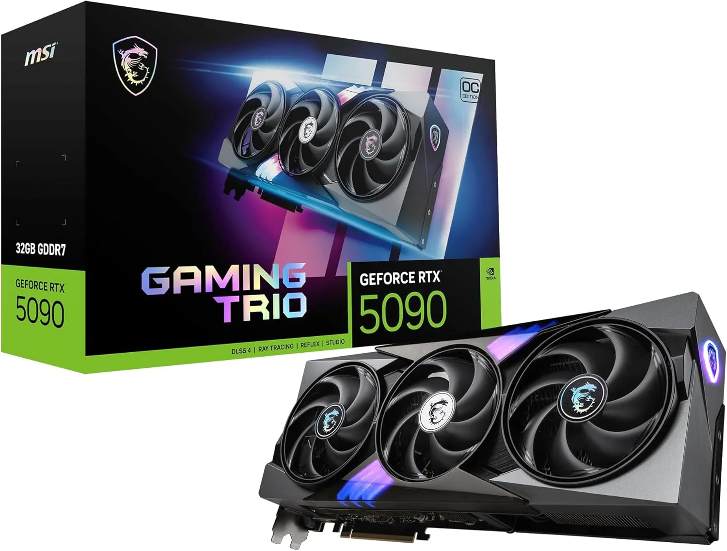 کارت گرافیک MSI Gaming RTX 5090 32G Gaming Trio OC (32 گیگابایت GDDR7، 512 بیتی، Extreme Clock 2497 مگاهرتز، DisplayPort x3 2.1a، HDMI 2.1b، معماری NVIDIA Blackwell)