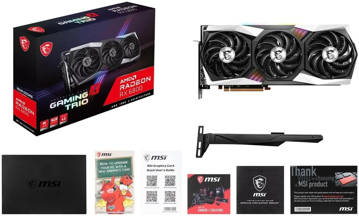 کارت گرافیک MSI Gaming Radeon RX 6800 با 16 گیگابایت حافظه GDDR6، رابط 256 بیتی HDMI/DP، فرکانس 2105 مگاهرتز، معماری RDNA 2 و اورکلاک (RX 6800 Gaming X Trio 16G)