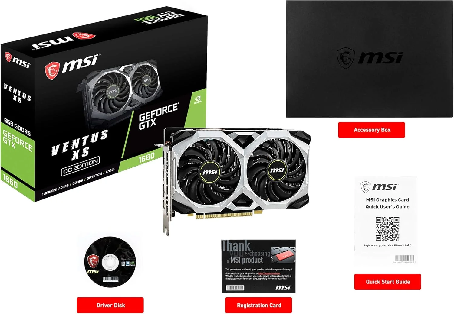کارت گرافیک MSI Gaming GeForce GTX 1660 192 Bit HDMI/DP 6GB GDRR5 با پشتیبانی از HDCP و DirectX 12، دارای دو فن، آماده برای واقعیت مجازی (VR) و اورکلاک شده (OC) مدل GTX 1660 VENTUS XS 6G OC، ابعاد 4.32x12.7x20.32 سانتی متر