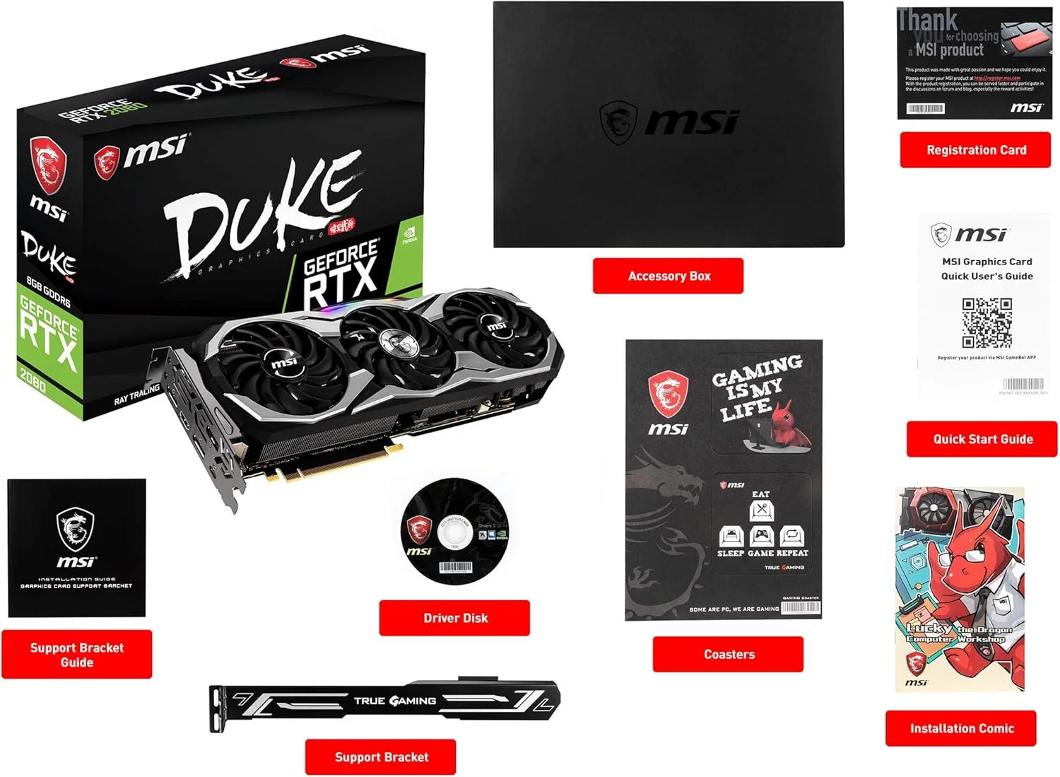 کارت گرافیک MSI Gaming GeForce RTX 2080 8GB GDRR6 256-bit VR Ready (RTX 2080 DUKE 8G OC) کارت گرافیک MSI Gaming GeForce RTX 2080 8GB GDRR6 256-bit VR Ready (RTX 2080 DUKE 8G OC)
