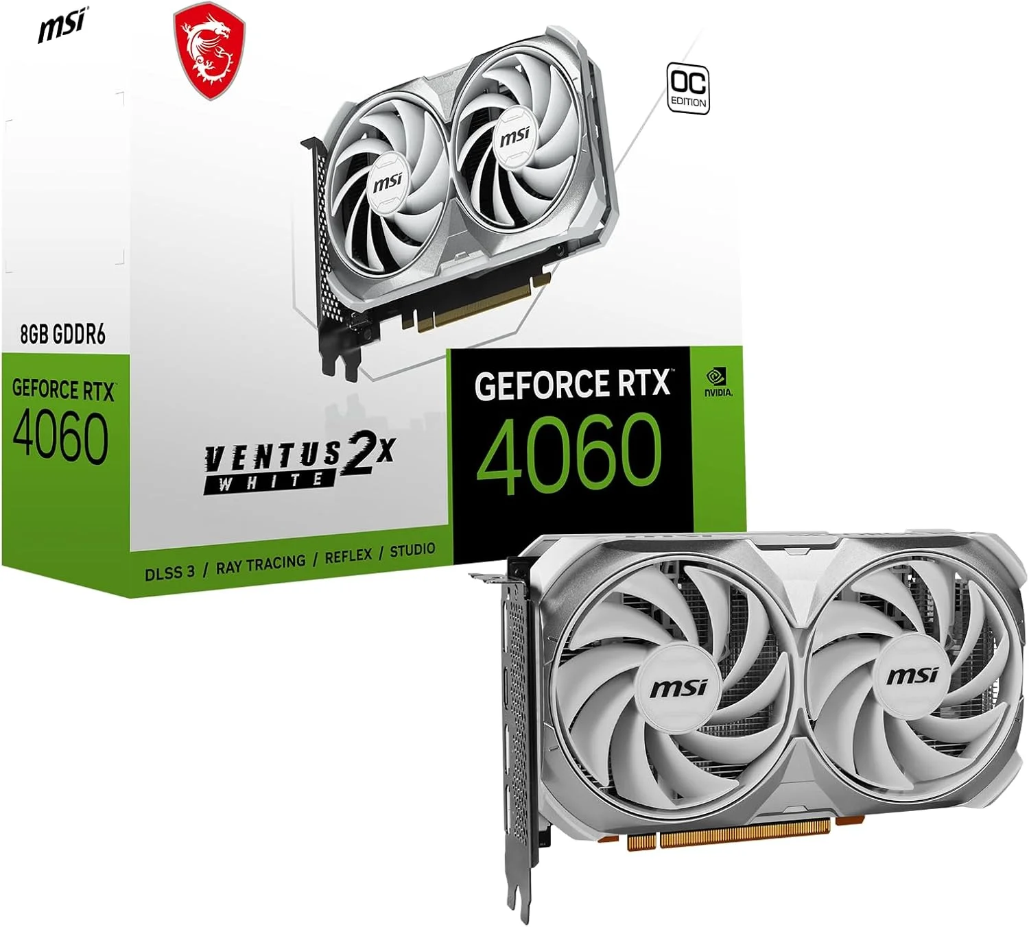 کارت گرافیک MSI Gaming GeForce RTX 4060 8GB GDRR6 128-Bit HDMI/DP Nvlink TORX Fan 4.0 Ada Lovelace Architecture (RTX 4060 Ventus 2X White 8G OC)