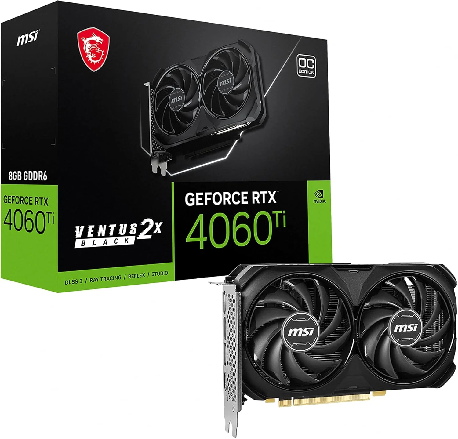 کارت گرافیک MSI Gaming GeForce RTX 4060 Ti 8GB GDRR6 128-Bit HDMI/DP Nvlink TORX Fan 4.0 Ada Lovelace Architecture (RTX 4060 Ti Ventus 2X Black 8G OC)