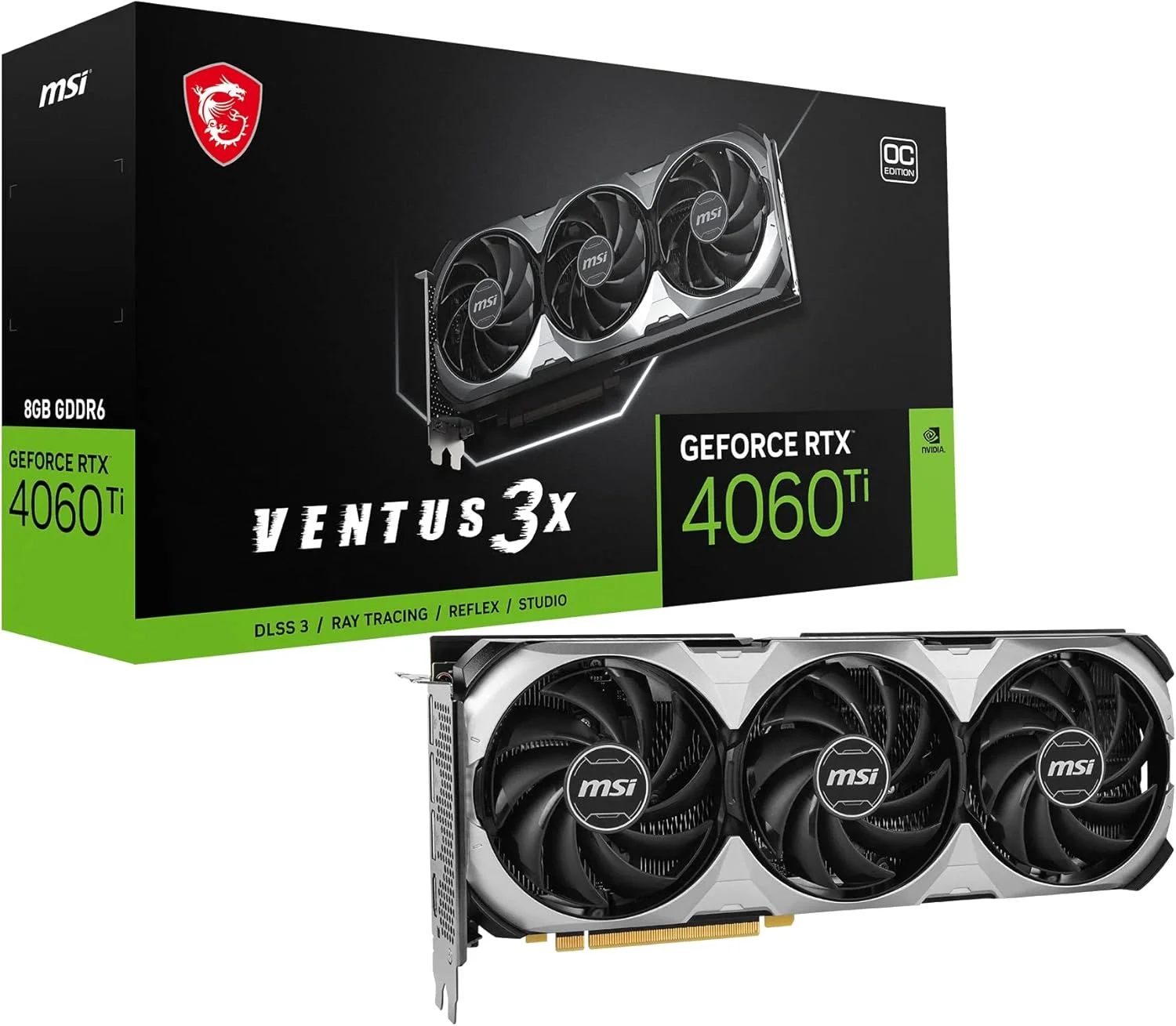 کارت گرافیک ام اس آی گیمینگ GeForce RTX 4060 Ti با 8 گیگابایت حافظه GDDR6، رابط 128 بیتی HDMI/DP Nvlink، فن TORX 4.0 و معماری Ada Lovelace (مدل RTX 4060 Ti Ventus 3X 8G OC)