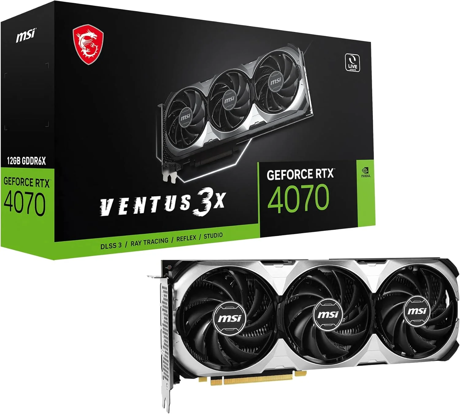 کارت گرافیک MSI Gaming GeForce RTX 4070 12GB GDRR6X 192-Bit HDMI/DP Nvlink TORX Fan 4.0 Ada Lovelace Architecture (RTX 4070 Ventus 3X 12G)