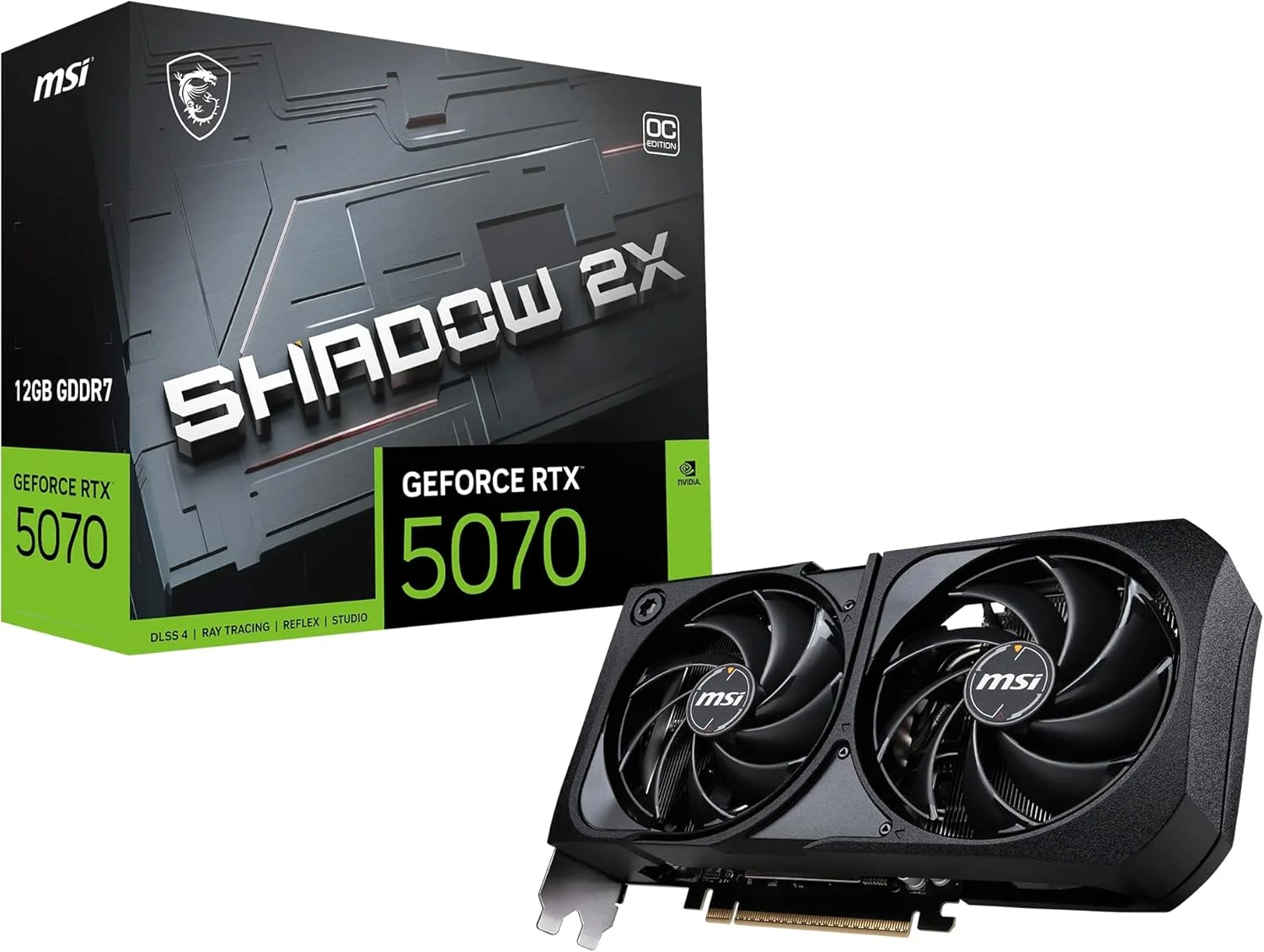 کارت گرافیک MSI Gaming RTX 5070 12G Shadow 2X OC (12 گیگابایت GDDR7، 192 بیتی، عملکرد فوق العاده: 2557 مگاهرتز، DisplayPort x3 2.1a، HDMI 2.1b، معماری NVIDIA Blackwell)