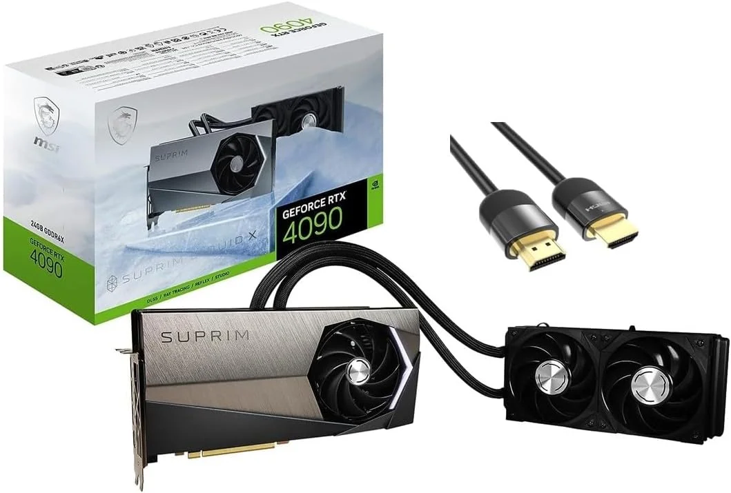 کارت گرافیک مایع خنک MSI SUPRIM Liquid X GeForce RTX 4090 (PCIe 4.0، 24GB 384Bit GDRR6X، HDMI 2.1a، DP 1.4a، TORX Fan 5.0)، همراه با کابل HDMI 2.1